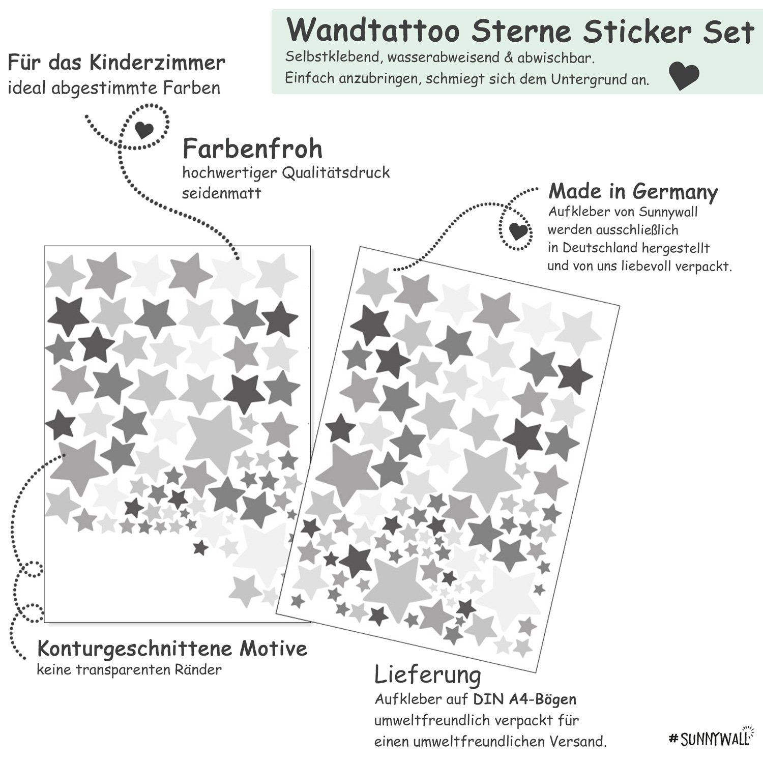 Sunnywall Wandtattoo Sterne Aufkleber Stars Wandsticker bunt, Sternenhimmel Wandtattoo, konturgeschnitten