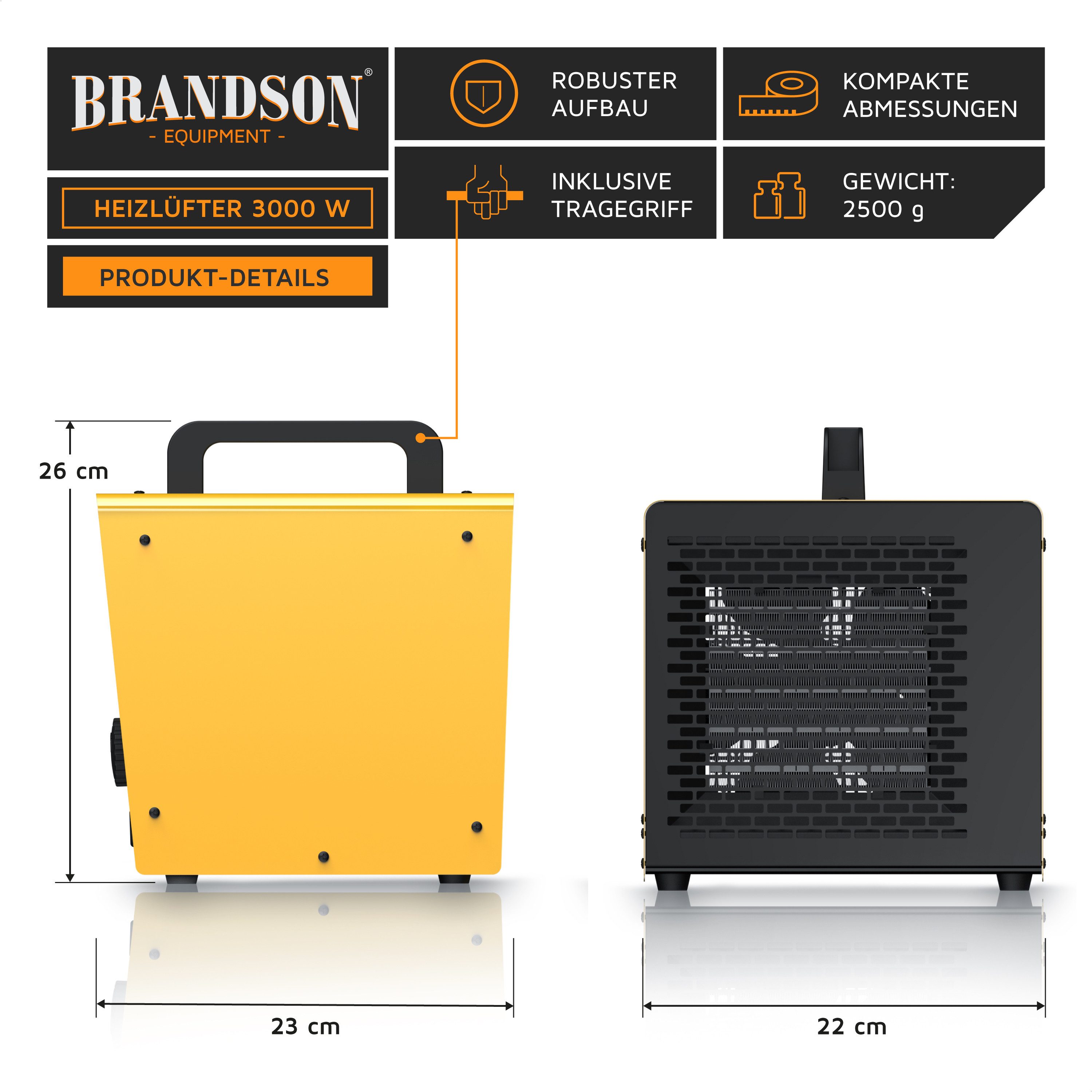 Brandson Keramikheizlüfter Bauheizer 3000 W, PTC Keramik, Thermostat, Lüfte günstig online kaufen