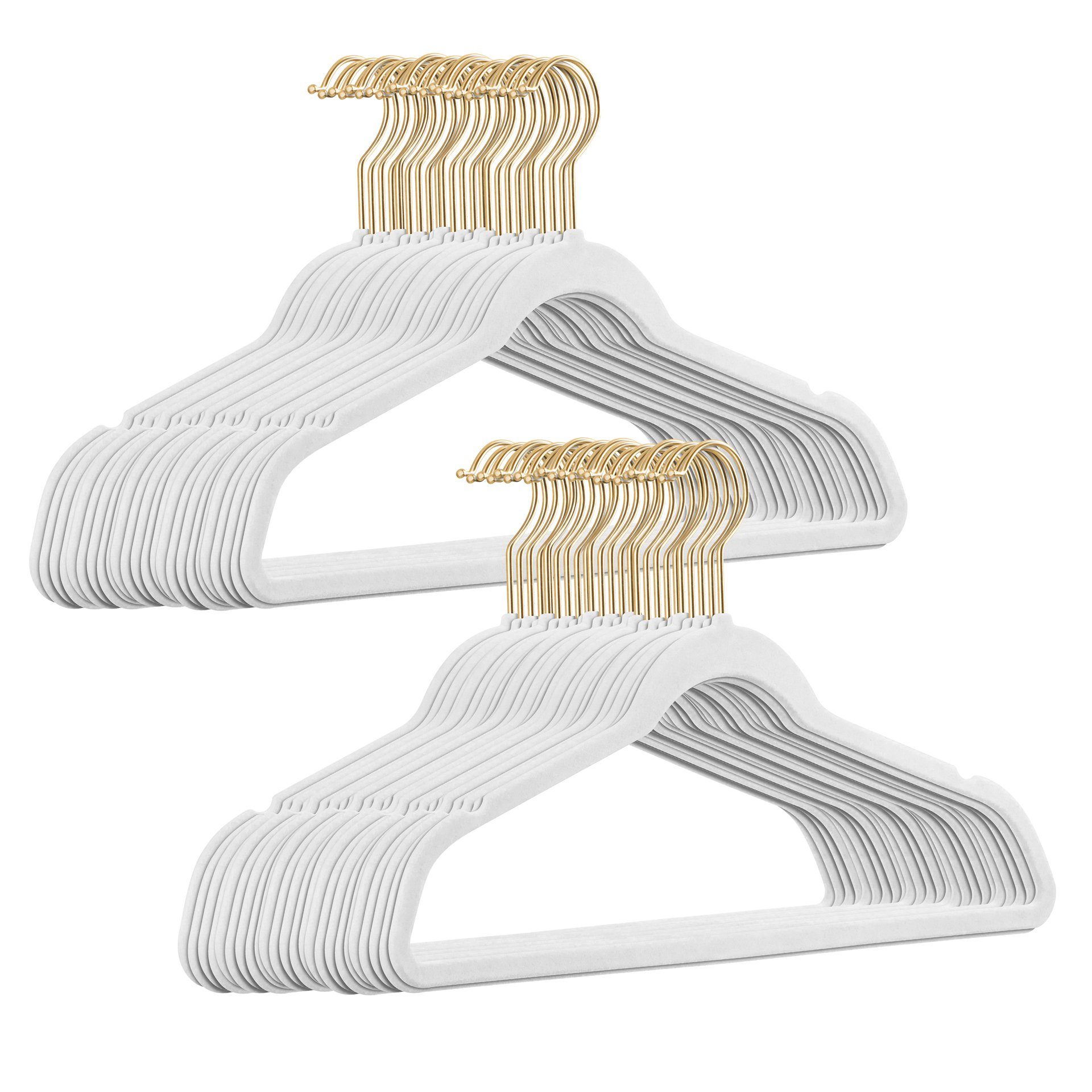 StickandShine Kleiderbügel 50 Stück Samt Kleiderbügel mit Gold Haken (50er Set) moderne Bügel Weiß