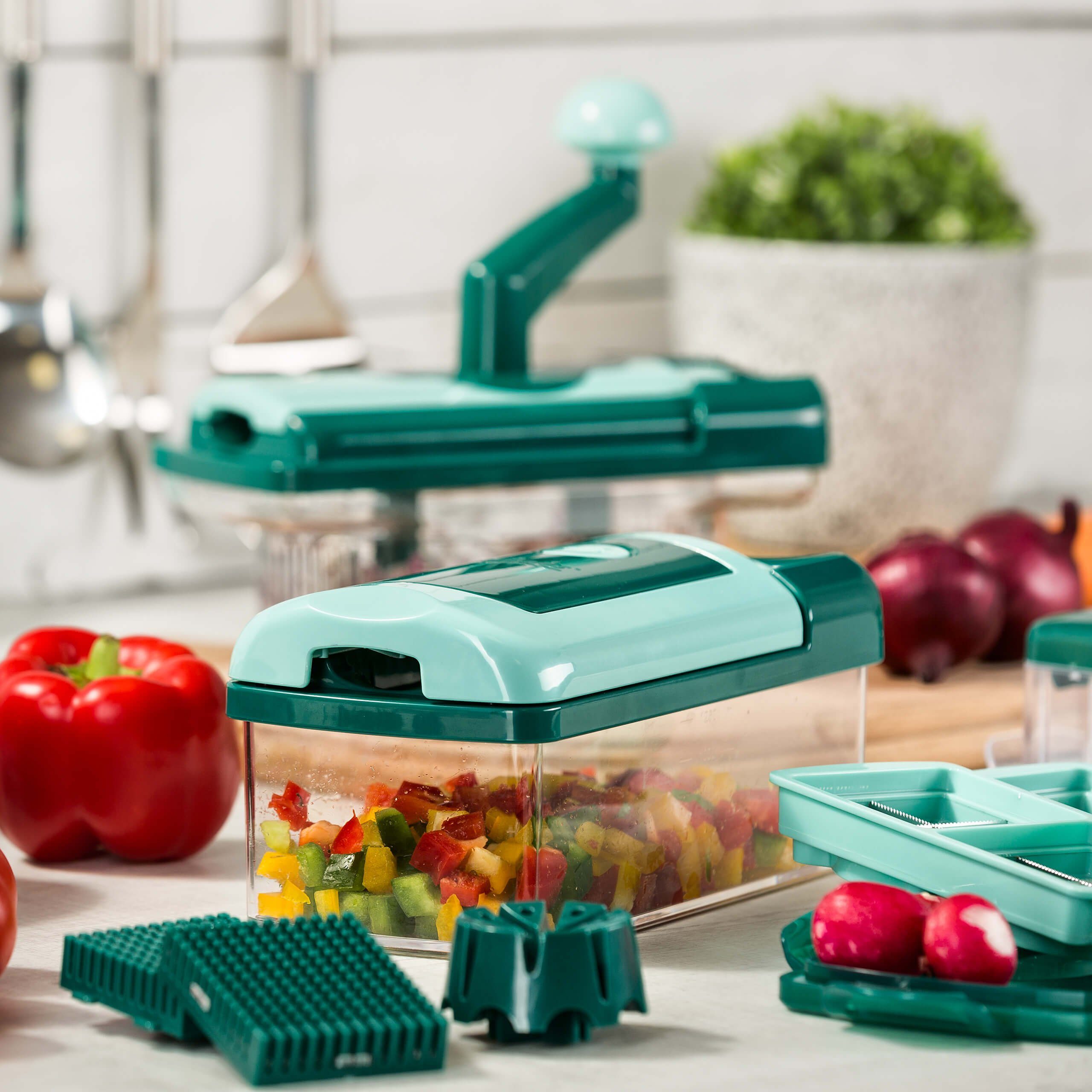 Genius Gemüseschneider Genius Nicer Dicer Fusion Smart Set (23 Teile) inkl. Twist, rubinrot, 23 Teile, Würfel, Stifte, Gemüsehobel mit 1250ml Fassungsvolumen – Bild 5 von 5