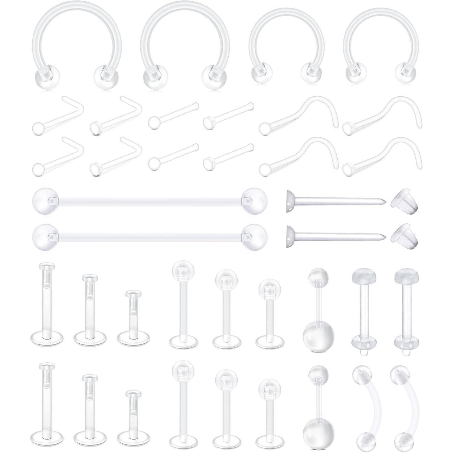 LuxusKollektion Piercing-Set Piercing Plastik Bauchnabel Lippe Nasenstecker Helix 38stk
