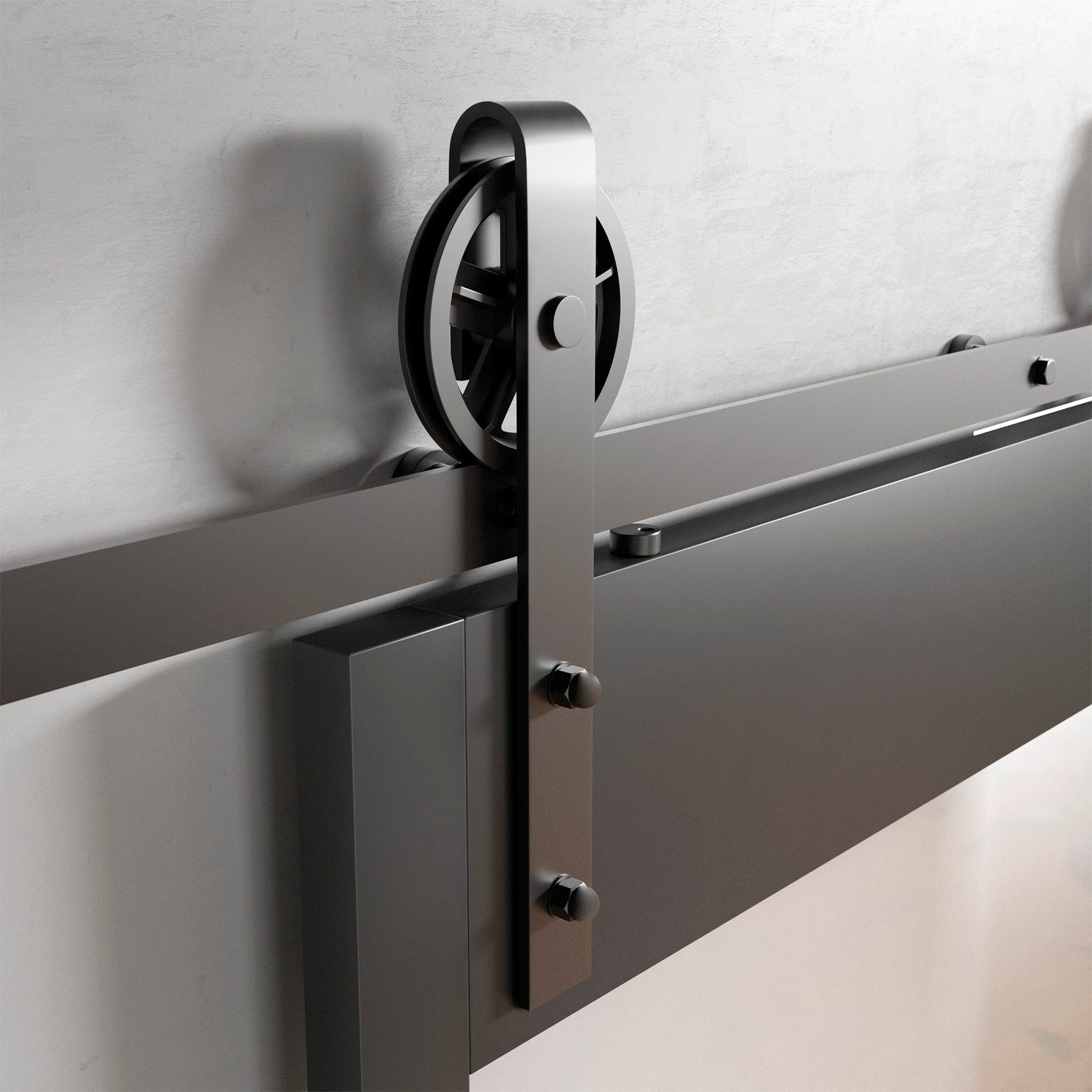 SO-TECH® Türbeschlag Schiebetür-Set CHAMBER schwarz Rollen-Ø 120 mm Seitenmontage (1 St), Breite 2 m, mit Bodenführung für Türen mit Nut
