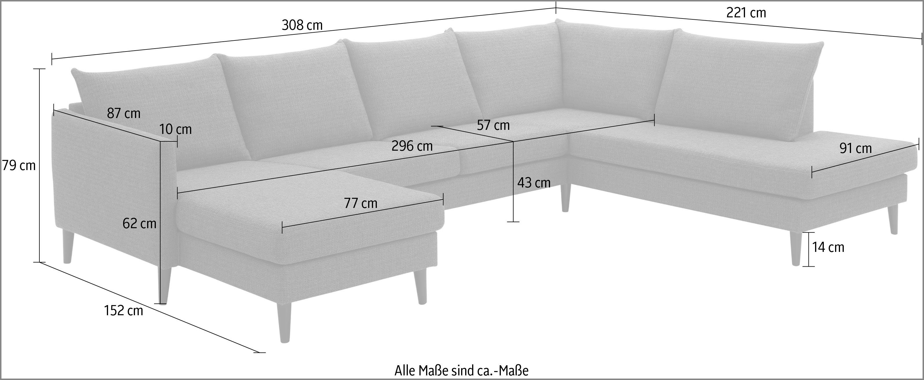 ATLANTIC home collection Wohnlandschaft Rekvik U-Form, mit Wellenunterfederung, mit Massivholzfüßen