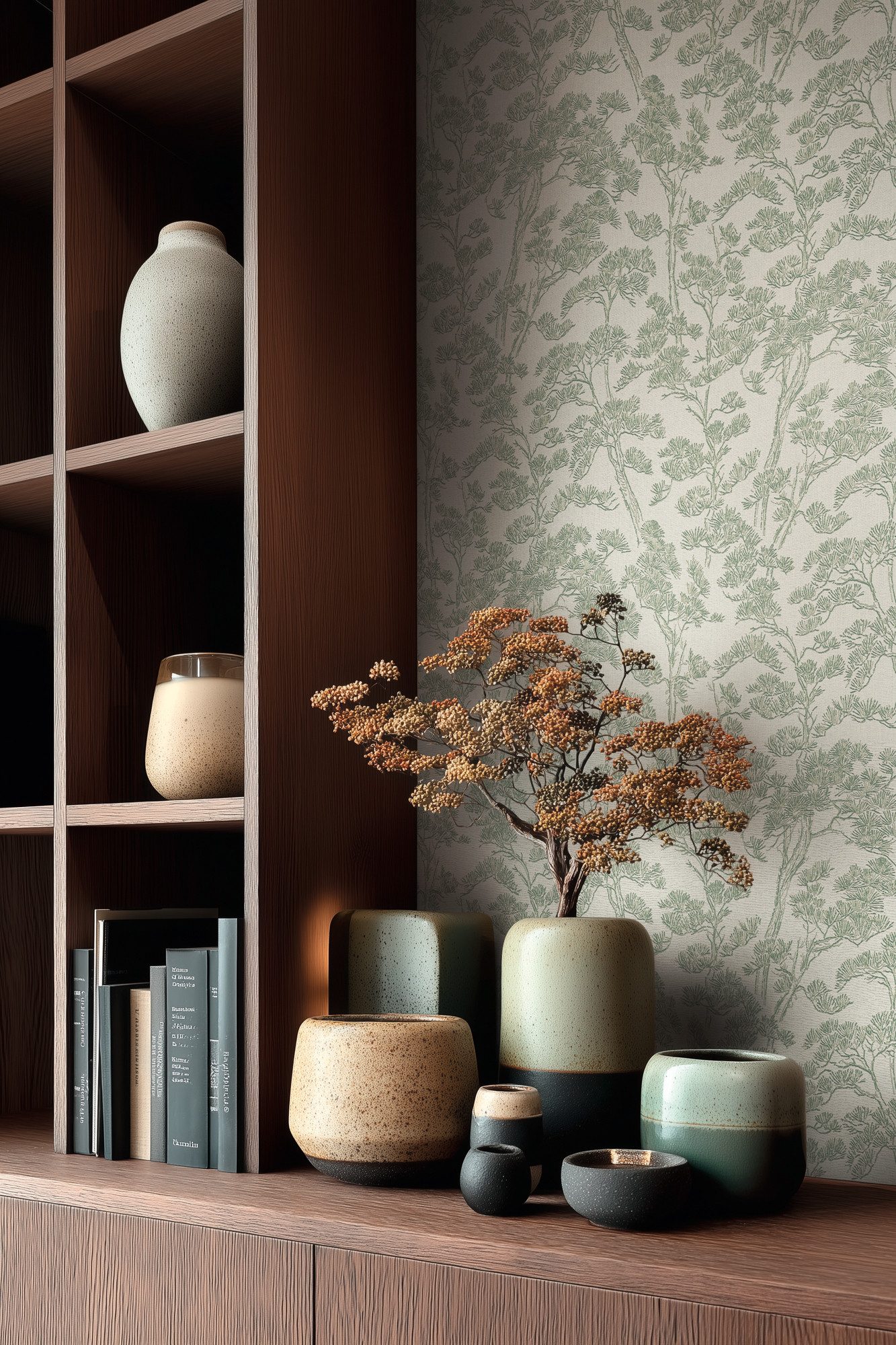 living walls Vliestapete Vibes & Styles Lin – Zen Branches Vliestapete, leicht strukturiert, floral, (1 St), inspiriertes Baumdesign mit feinen Linien und dezenter Struktur