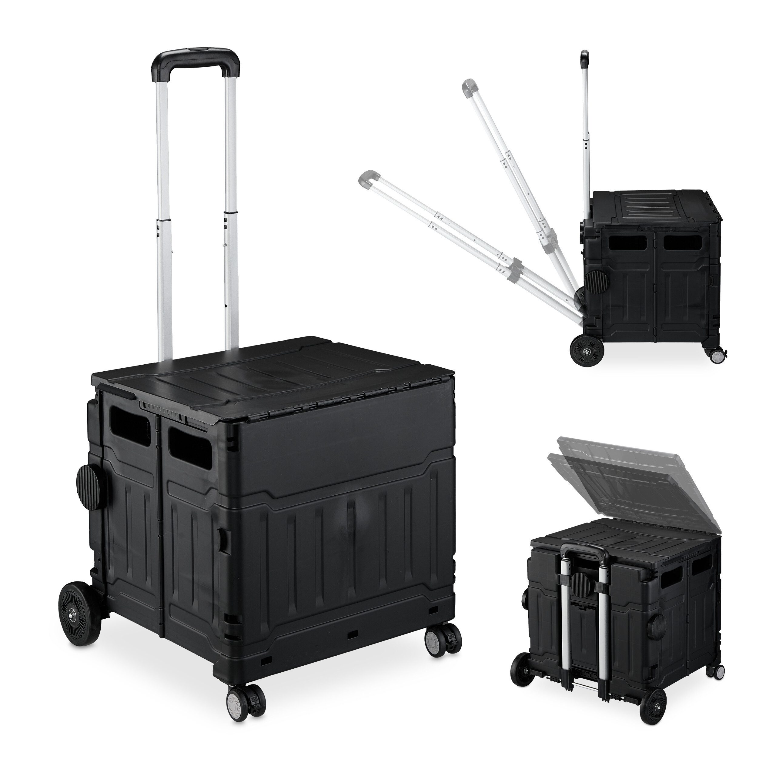 relaxdays Einkaufstrolley mit Deckel, 47.09 l, schwarz