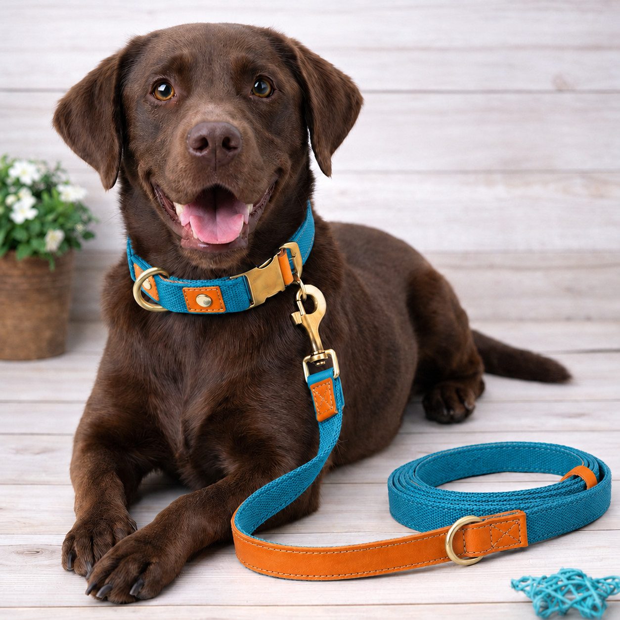 Illes-Laedchen Hunde-Halsband hochwertiges Hundehalsband & Hundeleine Set aus Nylon mit Leder, – Verstellbares Hunde Set in verschiedenen Größen & Farben