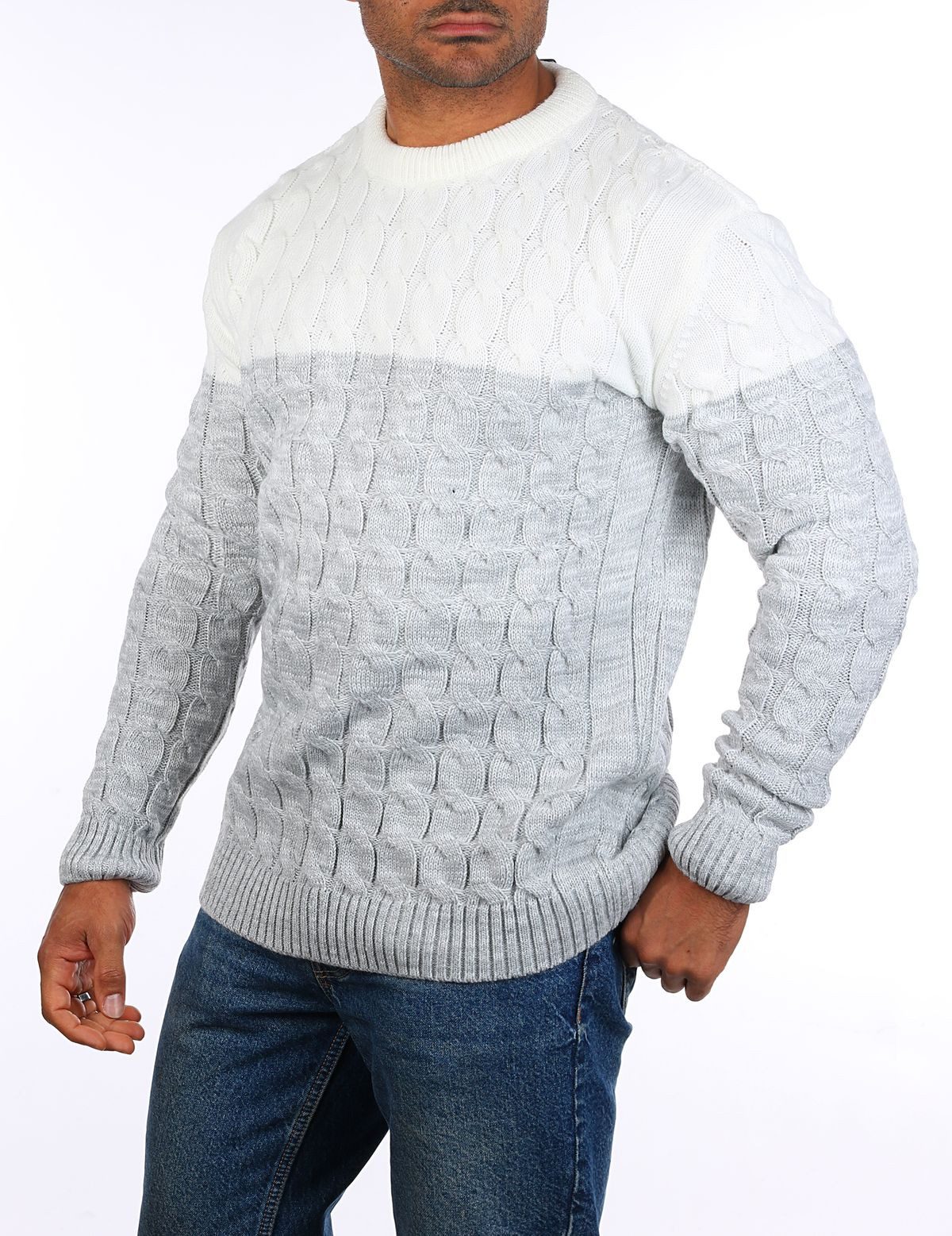 CARISMA Strickpullover Herren mit Zopf Cable Strickmuster Uni Rundhals retr günstig online kaufen
