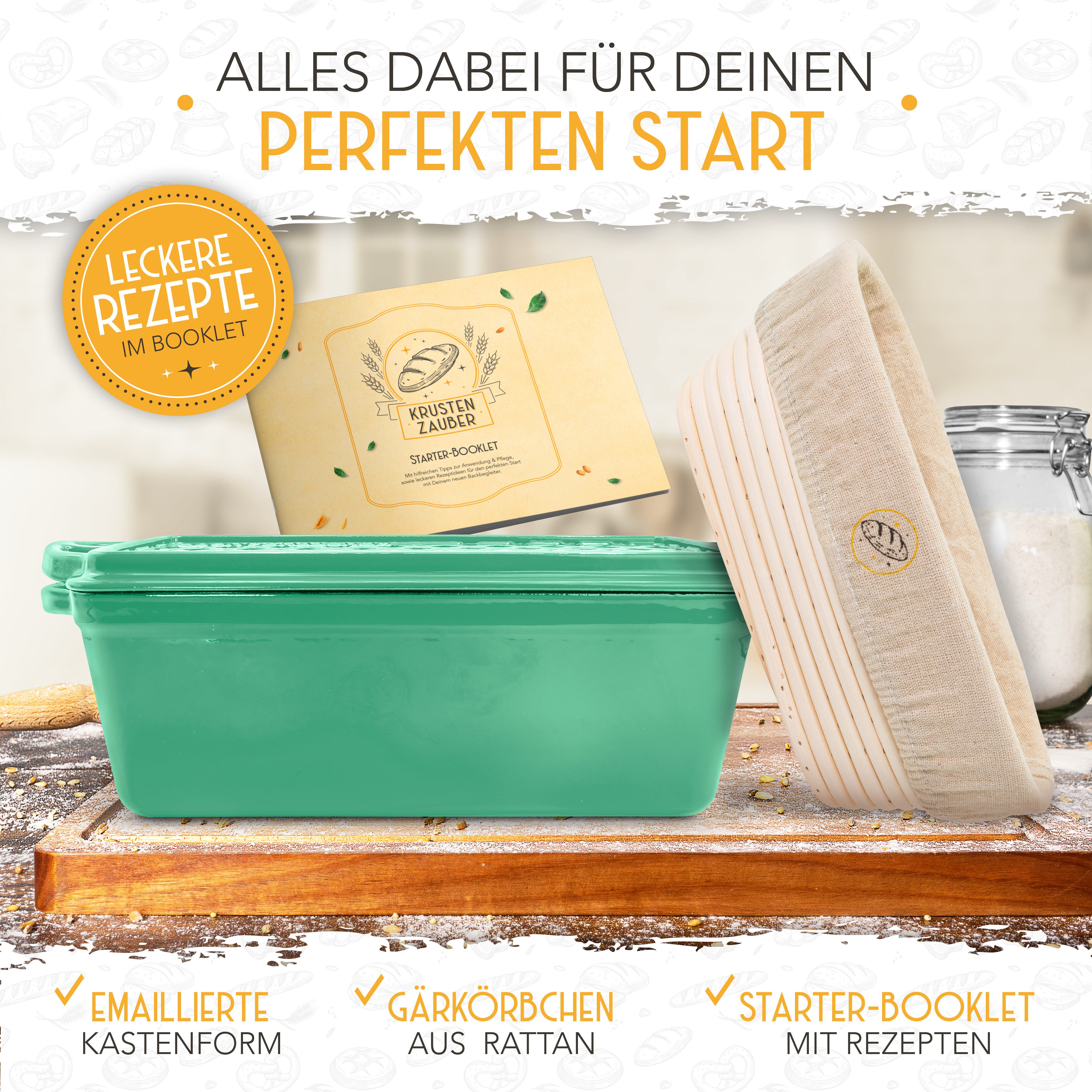 Krustenzauber Brotbackform Brotbackform Gusseisen Topf Brot Backen [inkl. Gärkorb]