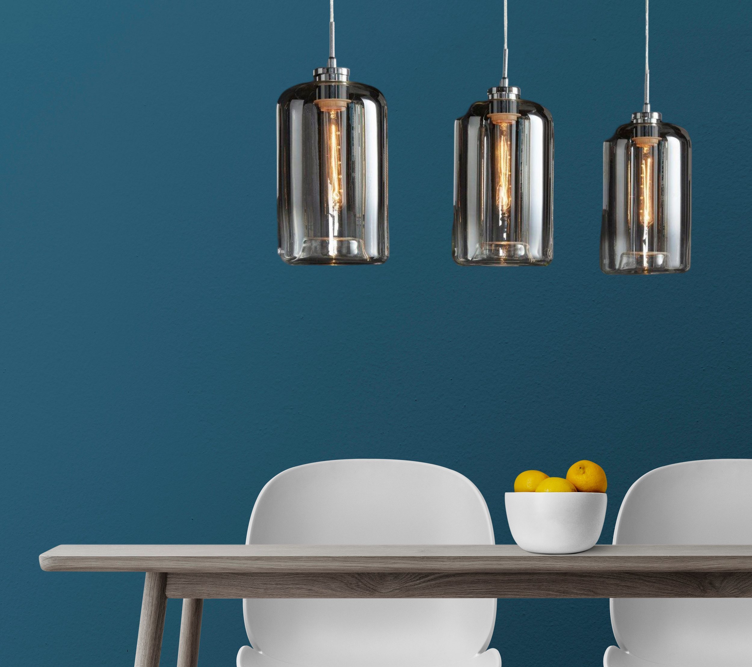 Vintagehaus Hängeleuchte Hängelampe Industrial Bulb 3 Zylinder Klarglas Silberfinish