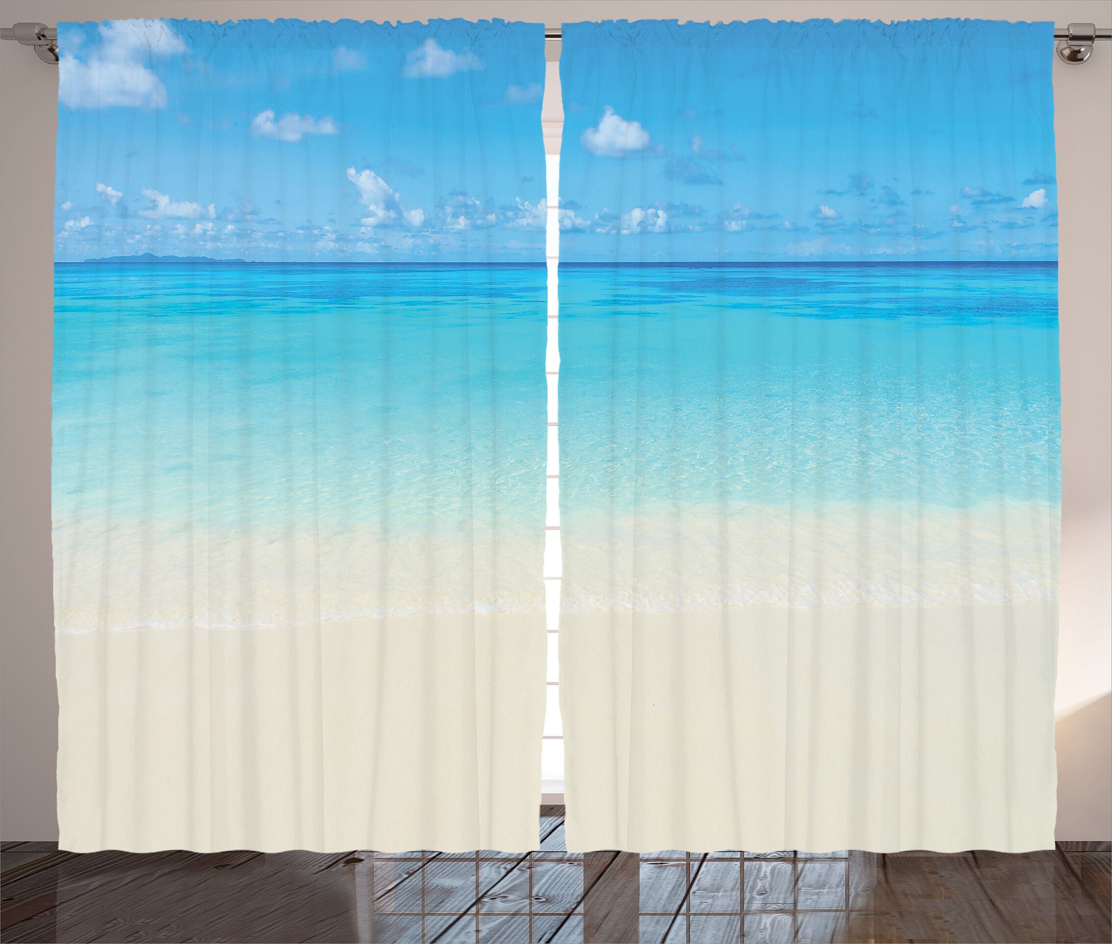 Gardine Schlafzimmer Kräuselband Vorhang mit Schlaufen und Haken, Abakuhaus, Tropisch Carribean Sea Beach