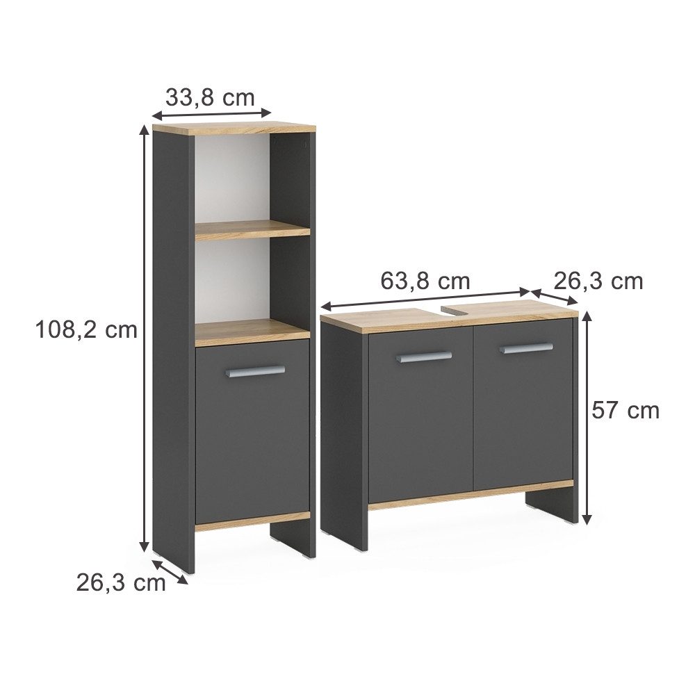 Vicco Badmöbel-Set Karli, Anthrazit/Goldkraft Eiche, 2 Teile, (2-St., 2er S günstig online kaufen