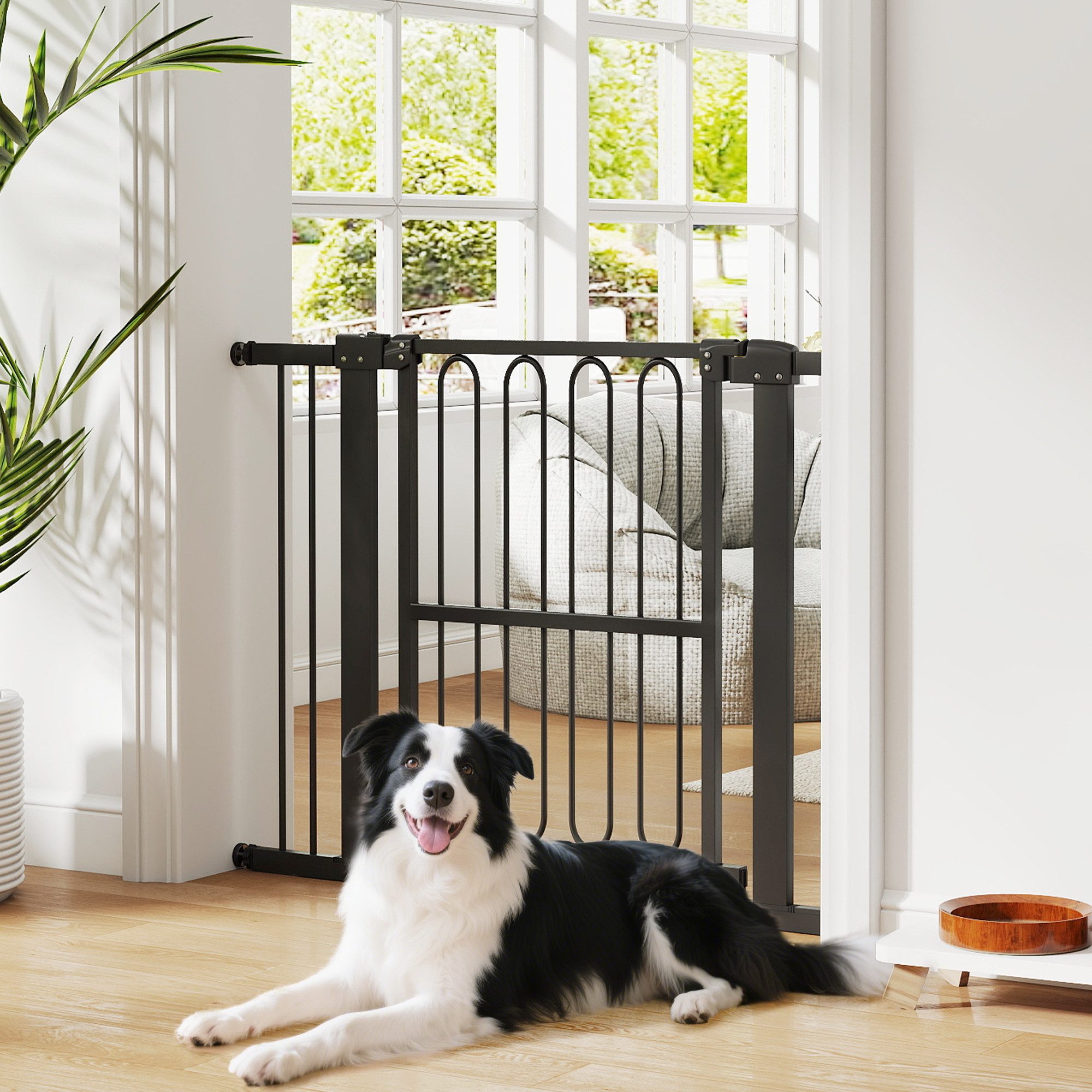 PawHut Hundegitter Absperrgitter 76-104 cm Schutzgitter Haustiere (Türschutzgitter, 1 St., Treppenschutzgitter ohne bohren), für mittelgroße Hunde, Stahl, Schwarz