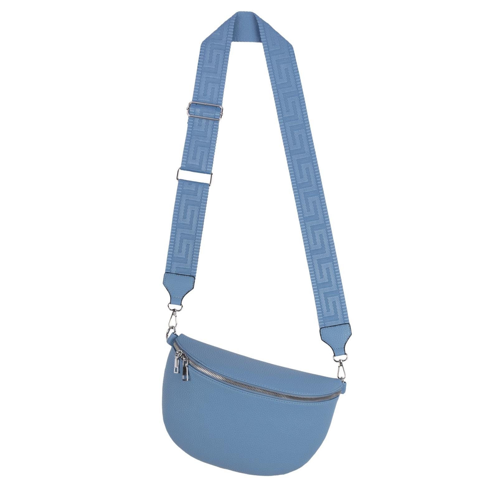 EAAKIE Gürteltasche Bauchtasche XL Umhängetasche Crossbody-Bag Hüfttasche Kunstleder Italy, als Schultertasche, CrossOver, Umhängetasche tragbar SKY-BLUE