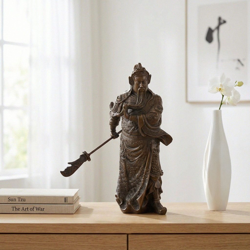 Antikas Wanddekoobjekt Premium Bronzefigur chinesischer General, patiniert, hochwertig, H.28