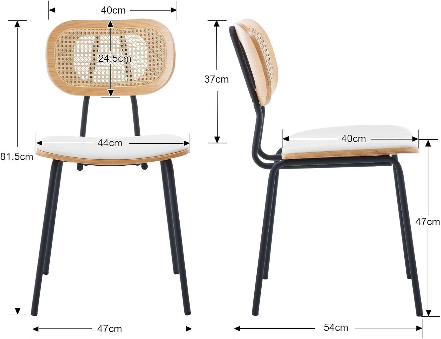 WAHSON OFFICE CHAIRS Esszimmerstuhl aus PU Leder 2er Set mit Rattan Rückenlehnen Armlose Stühle für Küche