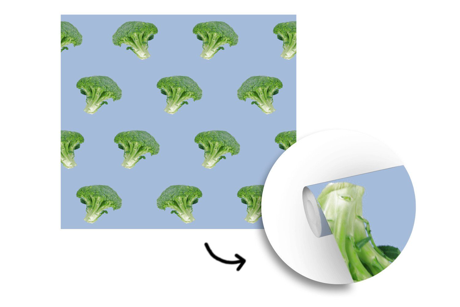 Muster, - - MuchoWow Matt, Schlafzimmer, St), Vinyl Gemüse Wohnzimmer Brokkoli Tapete (5 für Wandtapete oder bedruckt, Fototapete