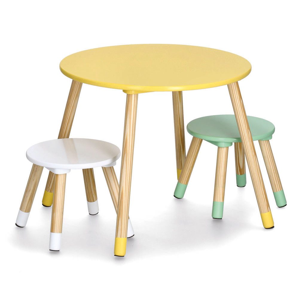 Zeller Present Stuhl Kinder-Sitzgarnitur, 3-tlg., MDF/Kiefer, weiß/türkis/gelb, Tisch: ca. Ø 60 x 45 cm & : c...