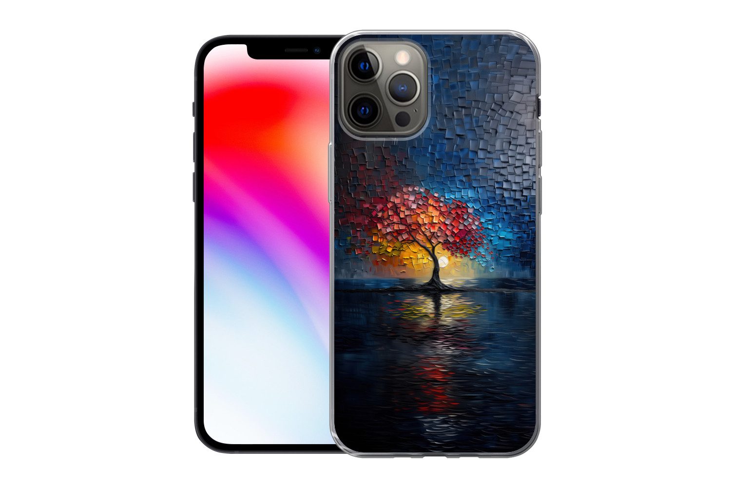 MuchoWow Handyhülle für Apple iPhone 12 Pro Baum - Blau - Blätter - Boxen, Smartphone-Bumper, Print, Handy Schutzhülle Dünn