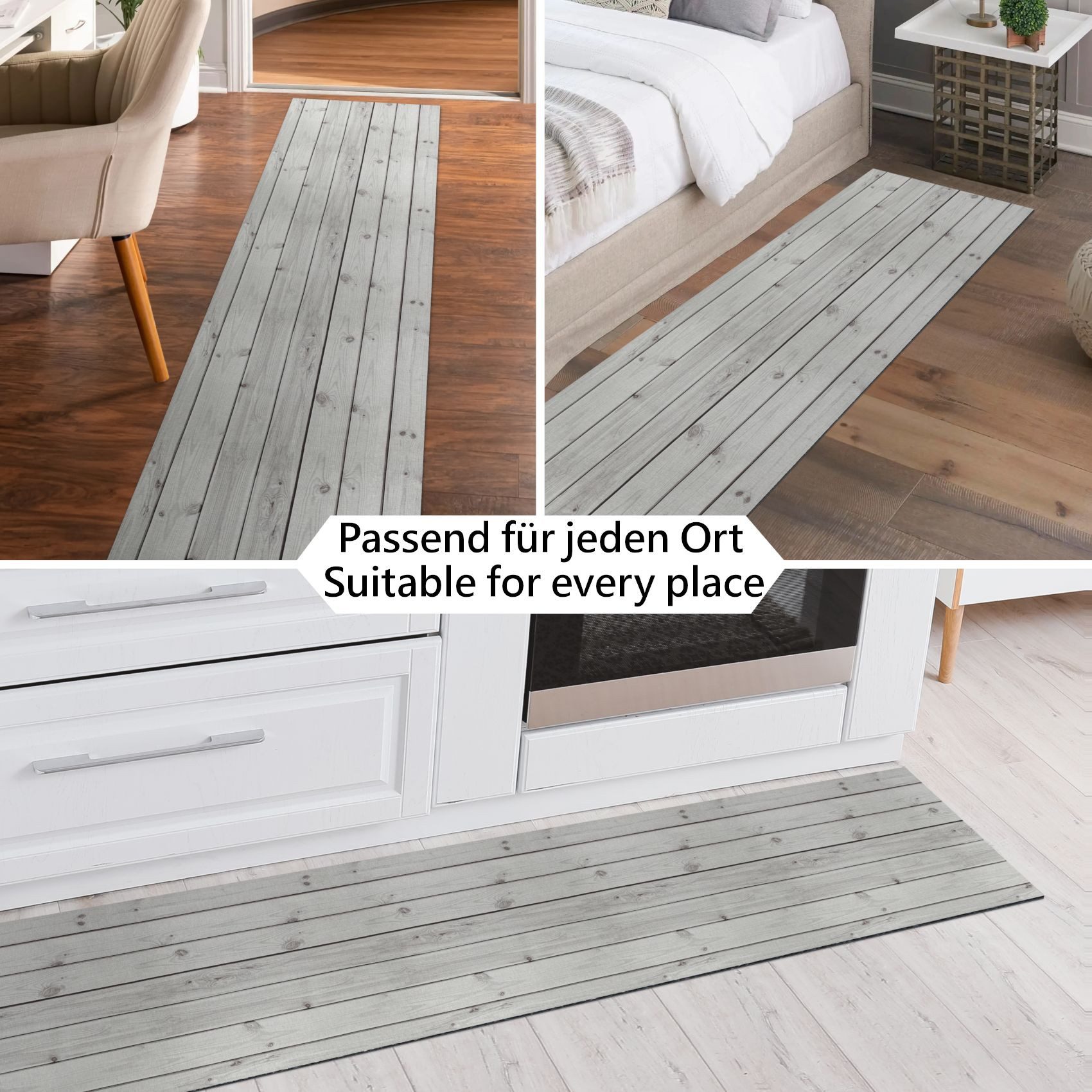 ANRO Küchenläufer RANNA Hochwertig Küchenteppich Teppich Textil, Eckig, Bodenläufer 100x65cm Holz Dielen Grau pflegeleicht – Bild 3 von 5