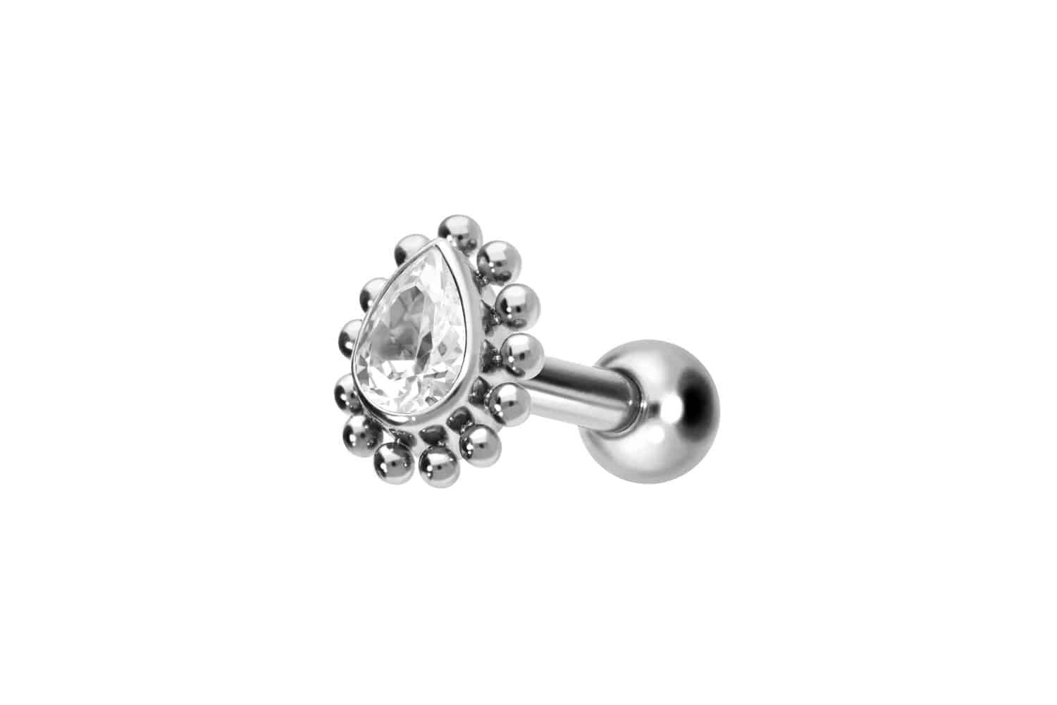 Piercing-Set Titan Ohrpiercing mit Innengewinde KRISTALLTROPFEN + KUGELN