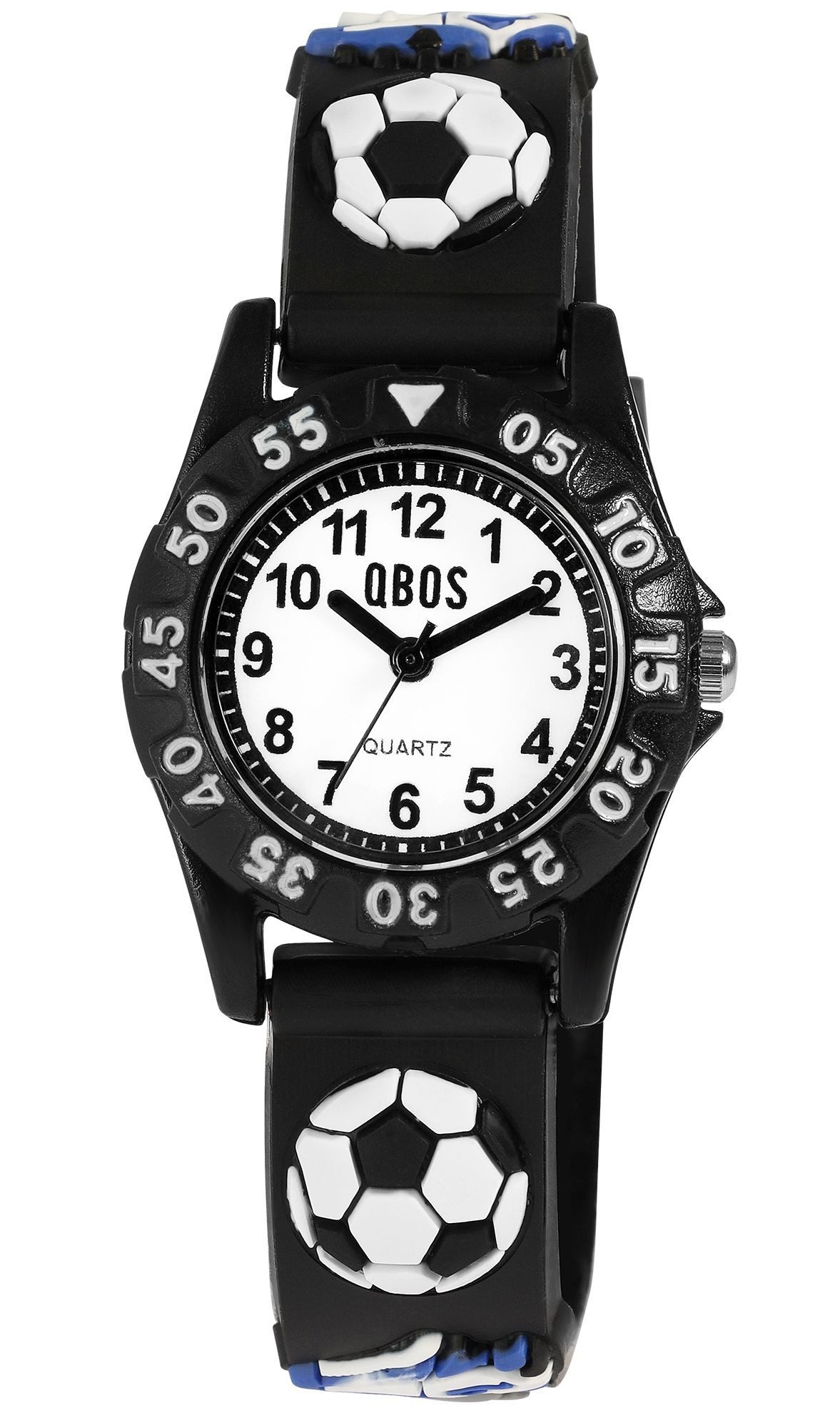 Qbos Quarzuhr mit Silikonband, Motiv Fußball, Ø 28 mm