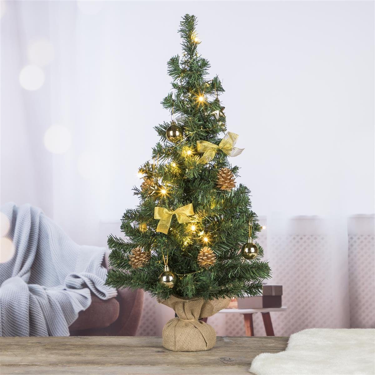Bambelaa! Künstlicher Weihnachtsbaum Künstlicher Weihnachtsbaum 75cm Mit Christbaumschmuck LED Beleuchtung