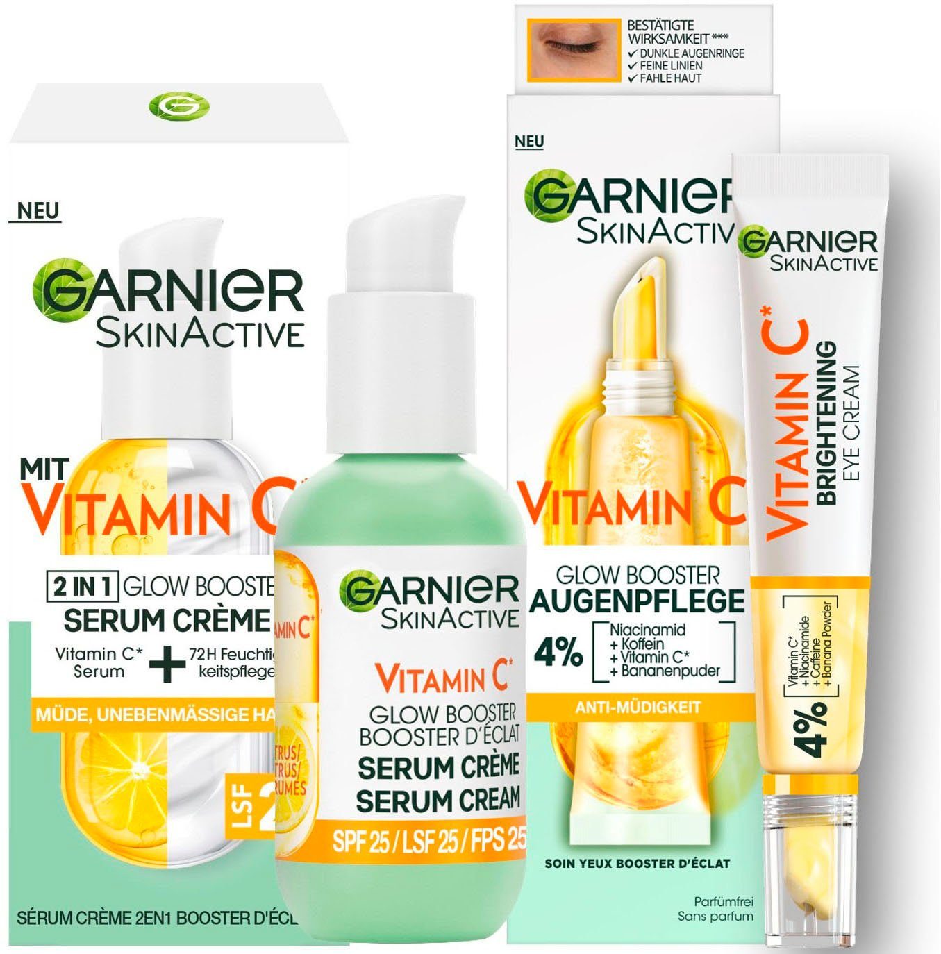 GARNIER Gesichtspflege-Set VITAMIN C GLOW BOOSTER SET Set, 2-tlg., ebenmäßigeres Hautbild, mildert Anzeichen für Müdigkeit, für mehr Glow