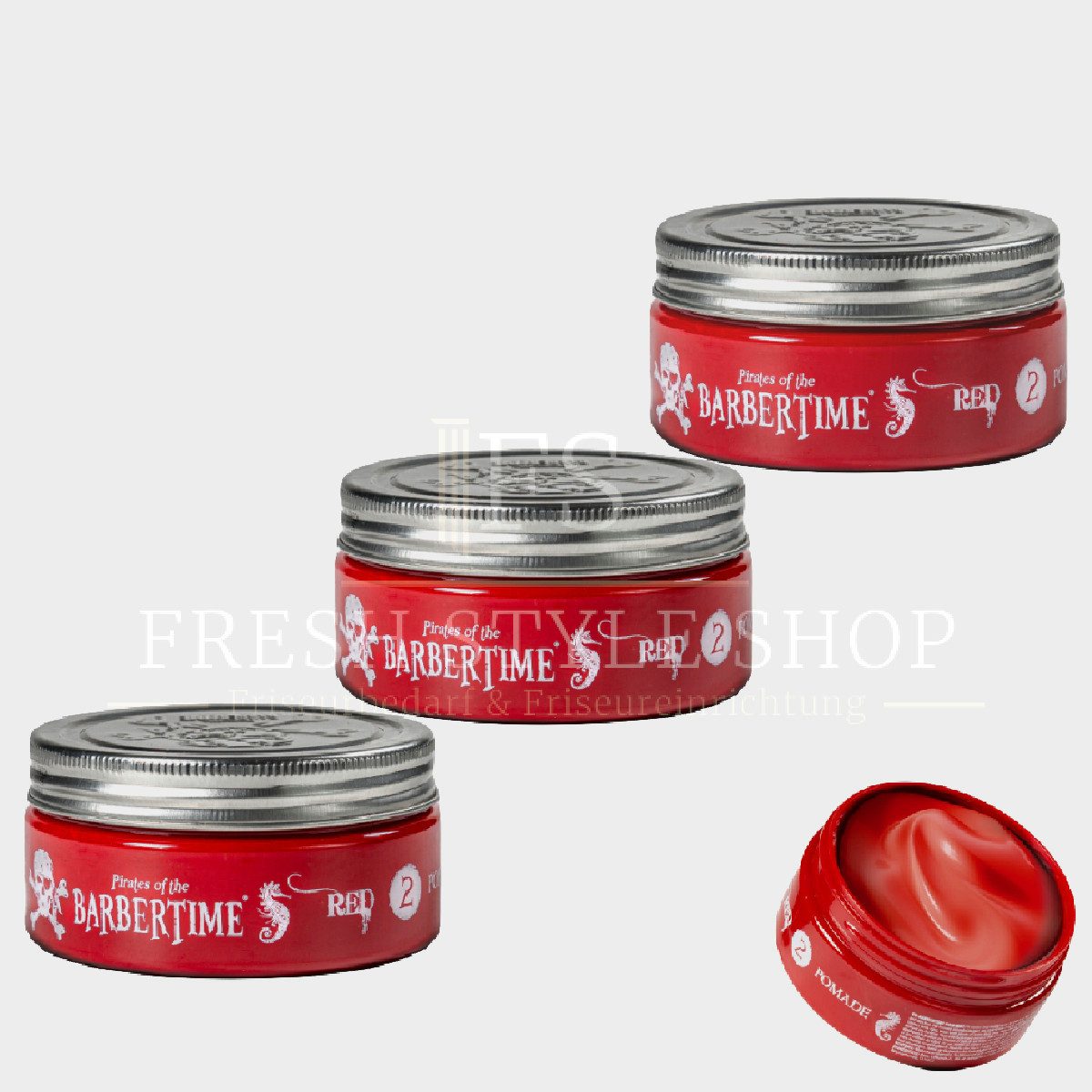 BARBERTIME Haarwachs 3x Haarpomade Hair Pomade Styling Pomade 150ml Red, 3-tlg.