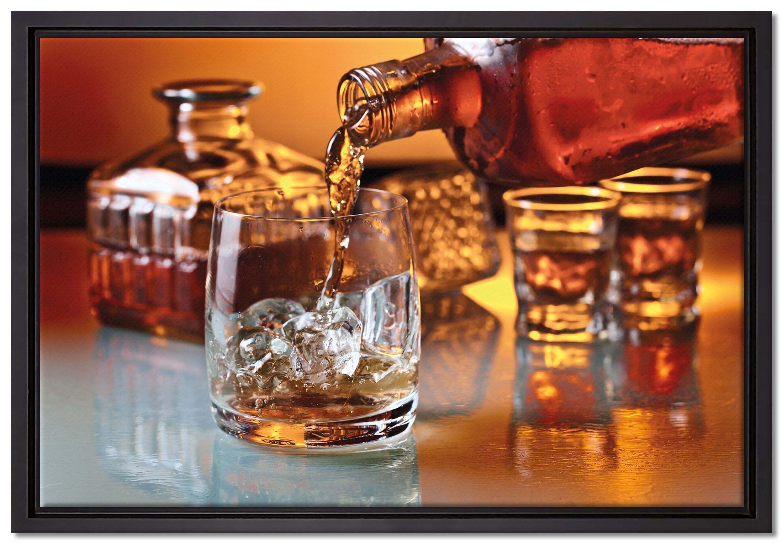 Pixxprint Leinwandbild Edler Whiskey, Wanddekoration (1 St), Leinwandbild fertig bespannt, in einem Schattenfugen-Bilderrahmen gefasst, inkl. Zackenaufhänger