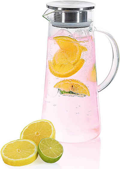 Dimono Wasserkaraffe »Wasserkrug Wasserkanne«, (1,5 Liter, Glas-Krug), Getränkekaraffe für heißes & kaltes Wasser