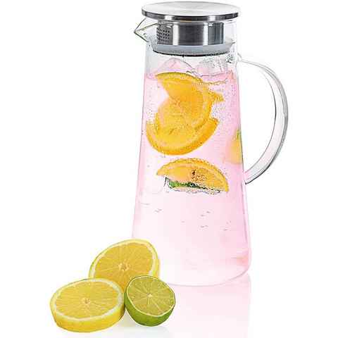Dimono Wasserkaraffe Wasserkrug Wasserkanne, (1,5 Liter, Glas-Krug), Getränkekaraffe für heißes & kaltes Wasser