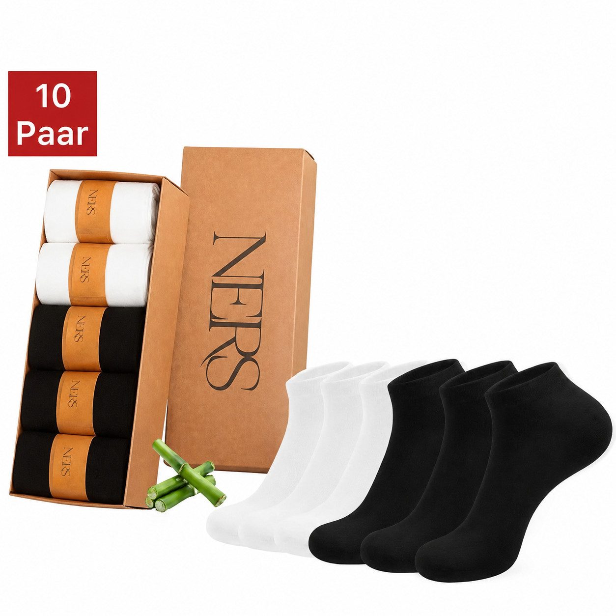 NERS Sneakersocken 6 Paar aus Bambus für Damen & Herren Kein Verrutschen, mit Komfortbund (10-Paar, 6 Paar) Premium Sneaker Socken, ohne drückende Naht, Atmungsaktiv & Weich