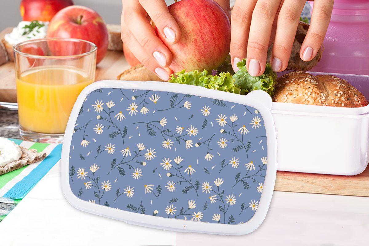 MuchoWow Lunchbox Blumen - Muster Jungs - Kunststoff, Brotbox und weiß (2-tlg), Gänseblümchen, Brotdose, für Kinder Erwachsene, für Mädchen und