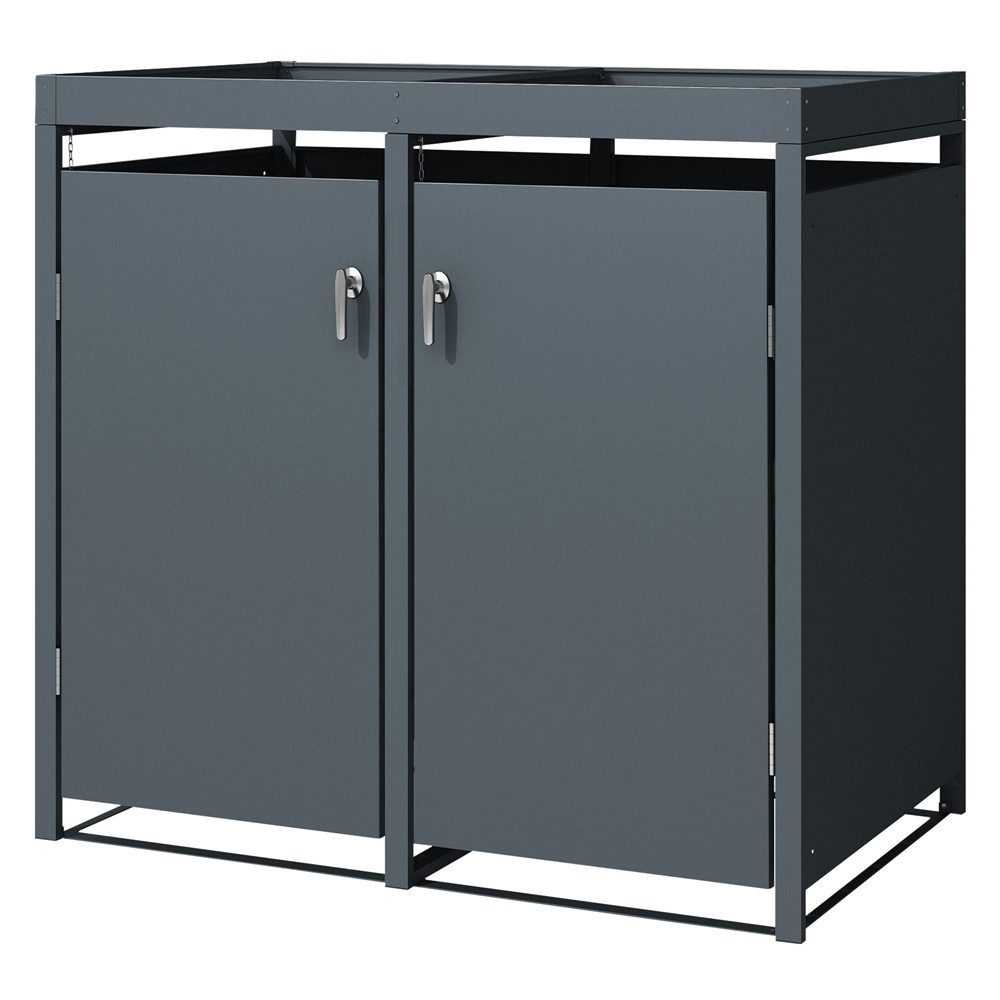 ML-DESIGN Mülltonnenbox Müllbox aus Stahl wetterfeste Mülltonnen Verkleidung Mülltonnengarage, Mülltonnencontainer mit Pflanzdach für 2 Tonnen 120 oder 240 Liter