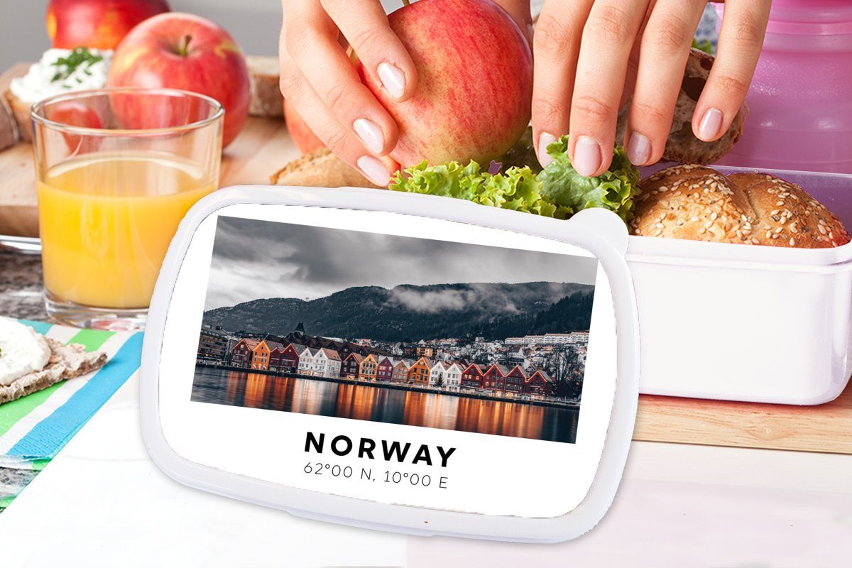MuchoWow Lunchbox - Kunststoff, Mädchen (2-tlg), Norwegen Jungs und See, Häuser Brotbox Brotdose, Erwachsene, für Kinder - weiß für und