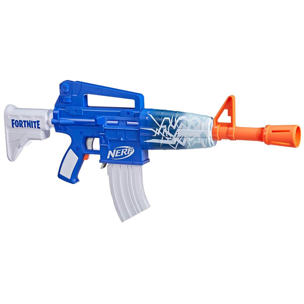 Hasbro Blaster Nerf Fortnite Blue Shock Blaster, Der motorisierte Nerf Fortnite Blue Shock Blaster im coolen Fortnite-D