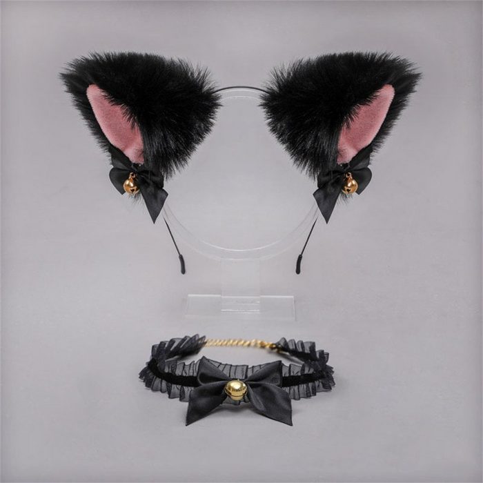 HOTFUN Erotik-Maske Cosplay Set Cat Ears Headband Haarschmuck für Karneval Erwachsene
