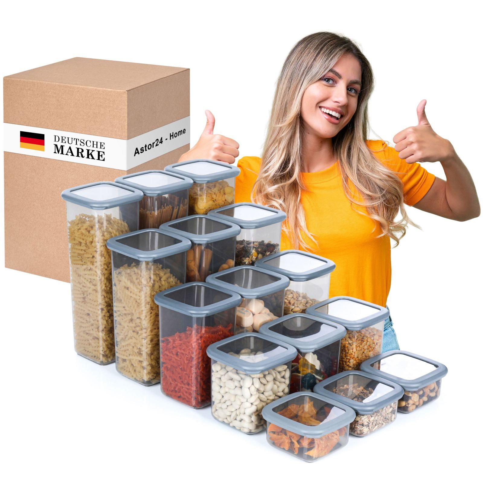 astor24 Frischhaltedose PREMIUM Vorratsdosen Set mit Deckel Frischhaltedosen Aufbewahrungsbox, Kunststoff, (15er Set, 15-tlg), 5 verschiedene Größen - BPA-frei - für alle Lebensmittel