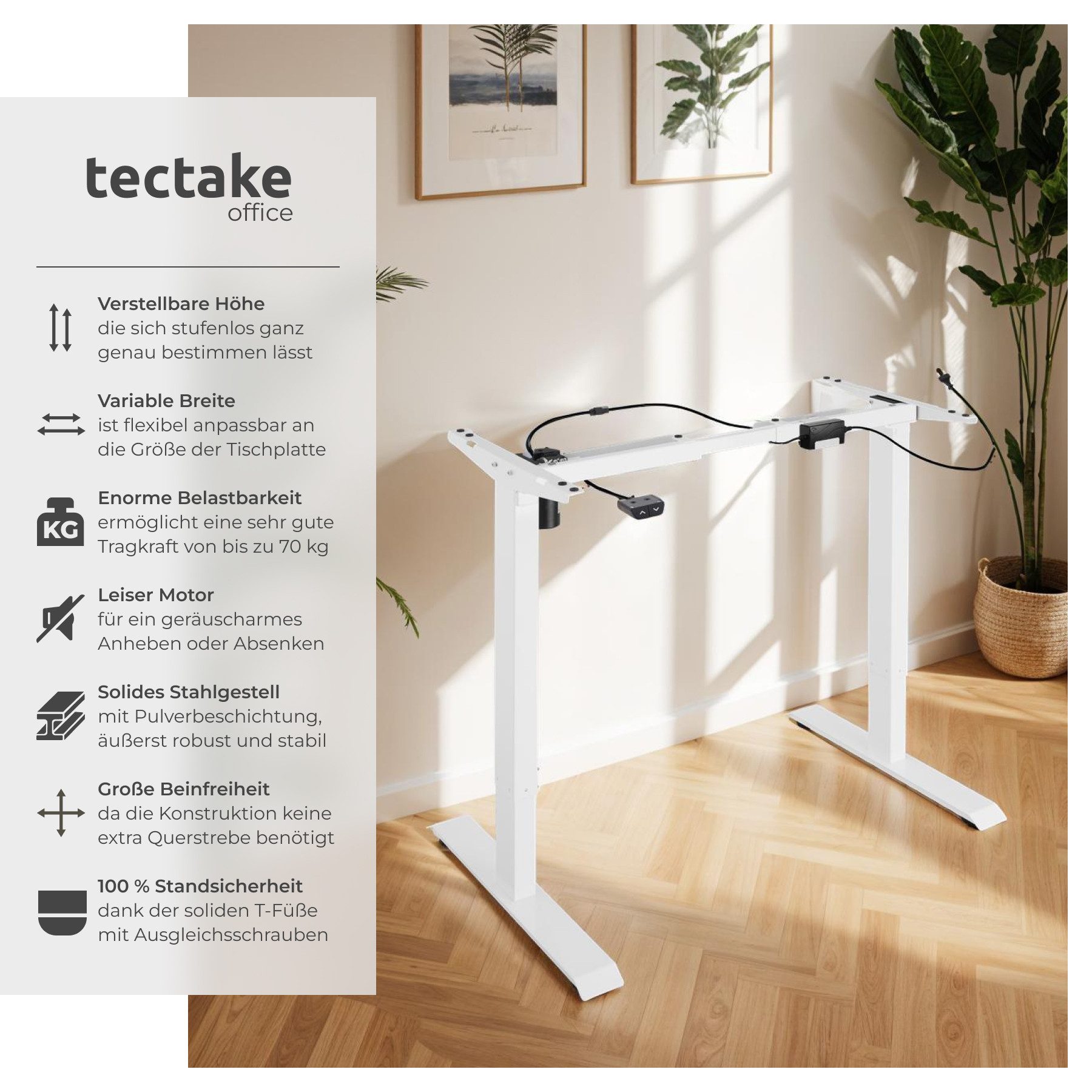 tectake Tischgestell Schreibtischgestell elektrisch höhenverstellbar 85-129 günstig online kaufen