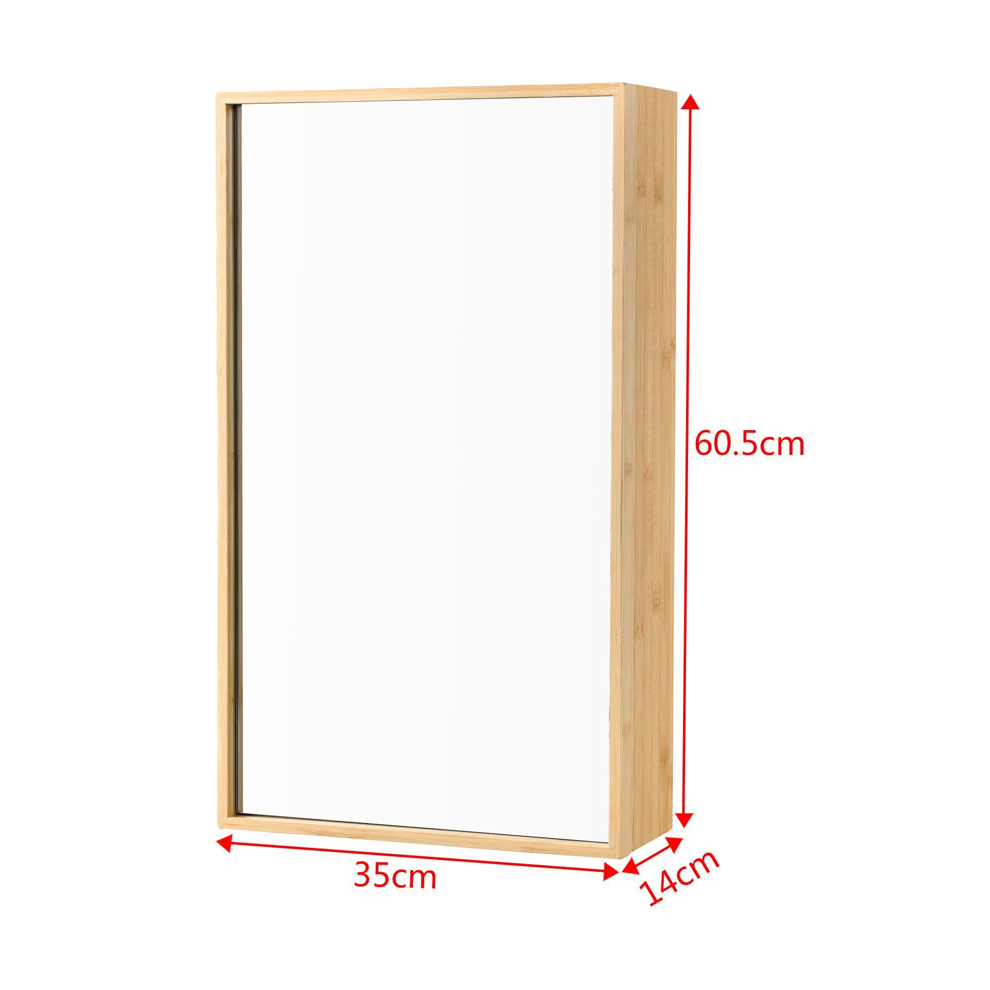 en.casa Spiegelschrank Ikorfat Badezimmer Schrank Bambus 60,5 x 35 x 14 cm Natur