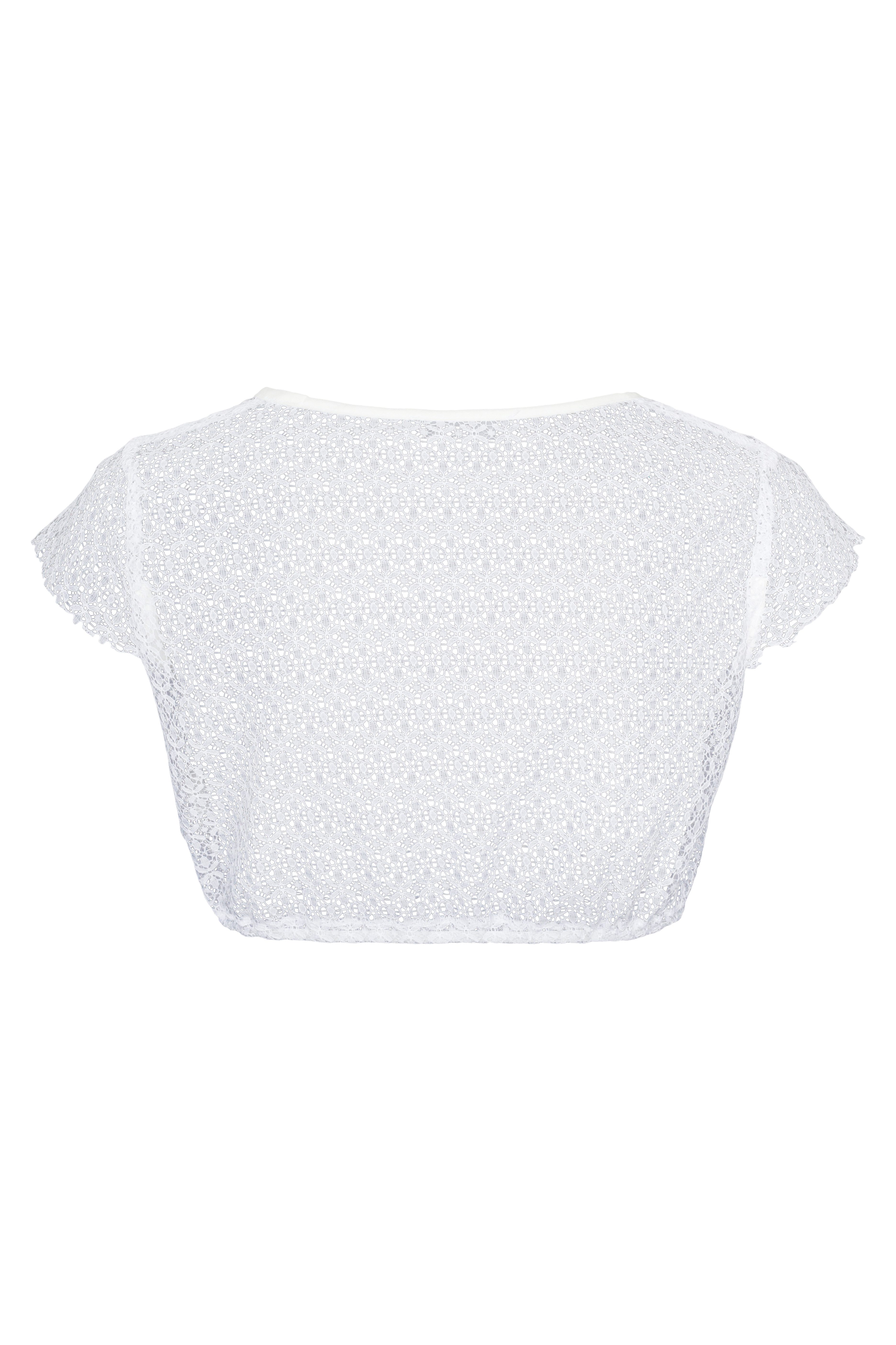 Ramona Lippert Dirndlbluse Wanda weiß Spitze Flügelärmel Rundhals Trachten Bluse