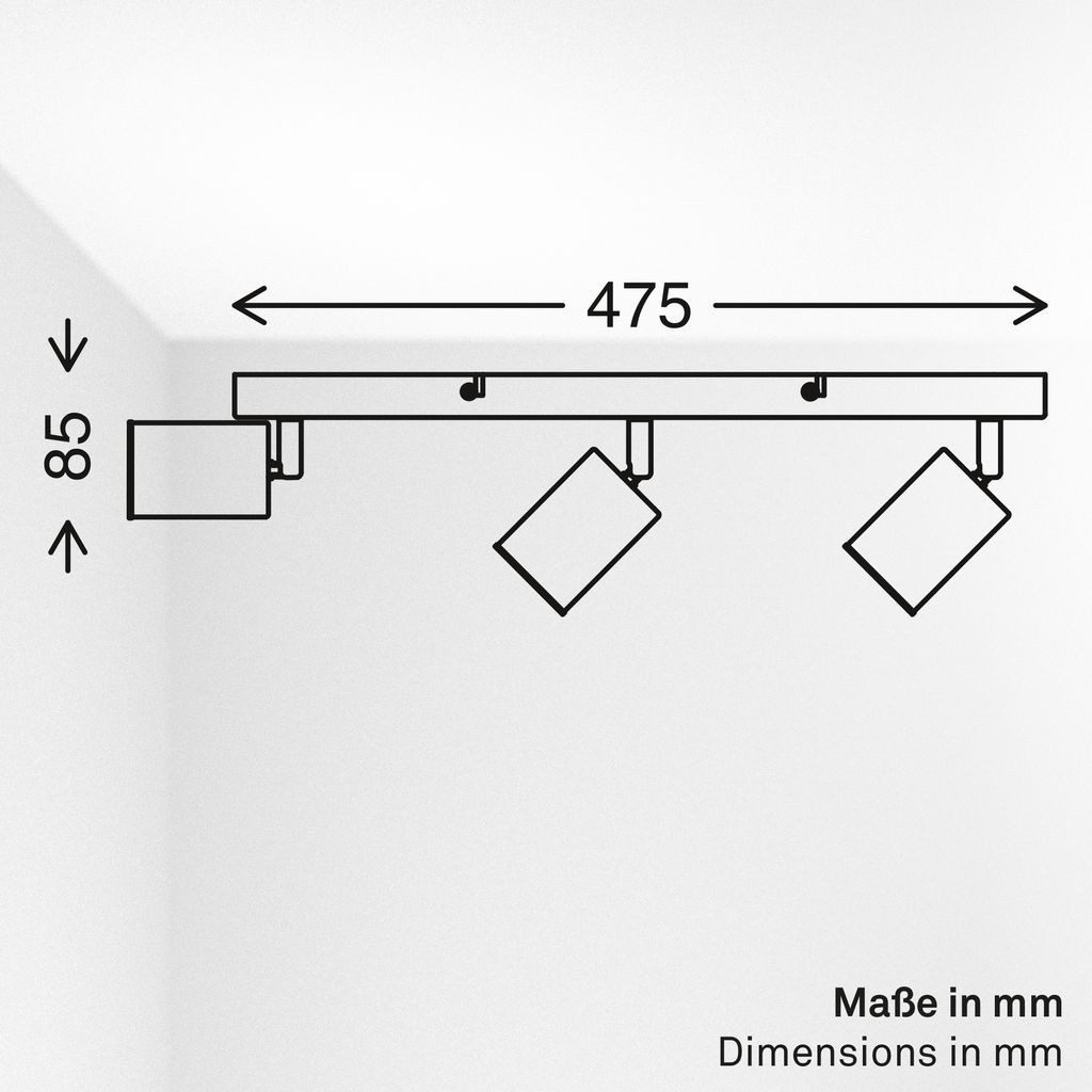 Briloner Leuchten LED Deckenleuchte Deckenlampe IP44 schwenkbar GU10 3-flammig, ohne Leuchtmittel, Abhängig vom Leuchtmittel - Warmweiß / Neutralweiß / Kaltweiß, 47,5x8,5 cm, Wohnzimmer, Schlafzimmer, Badezimmer, Büro