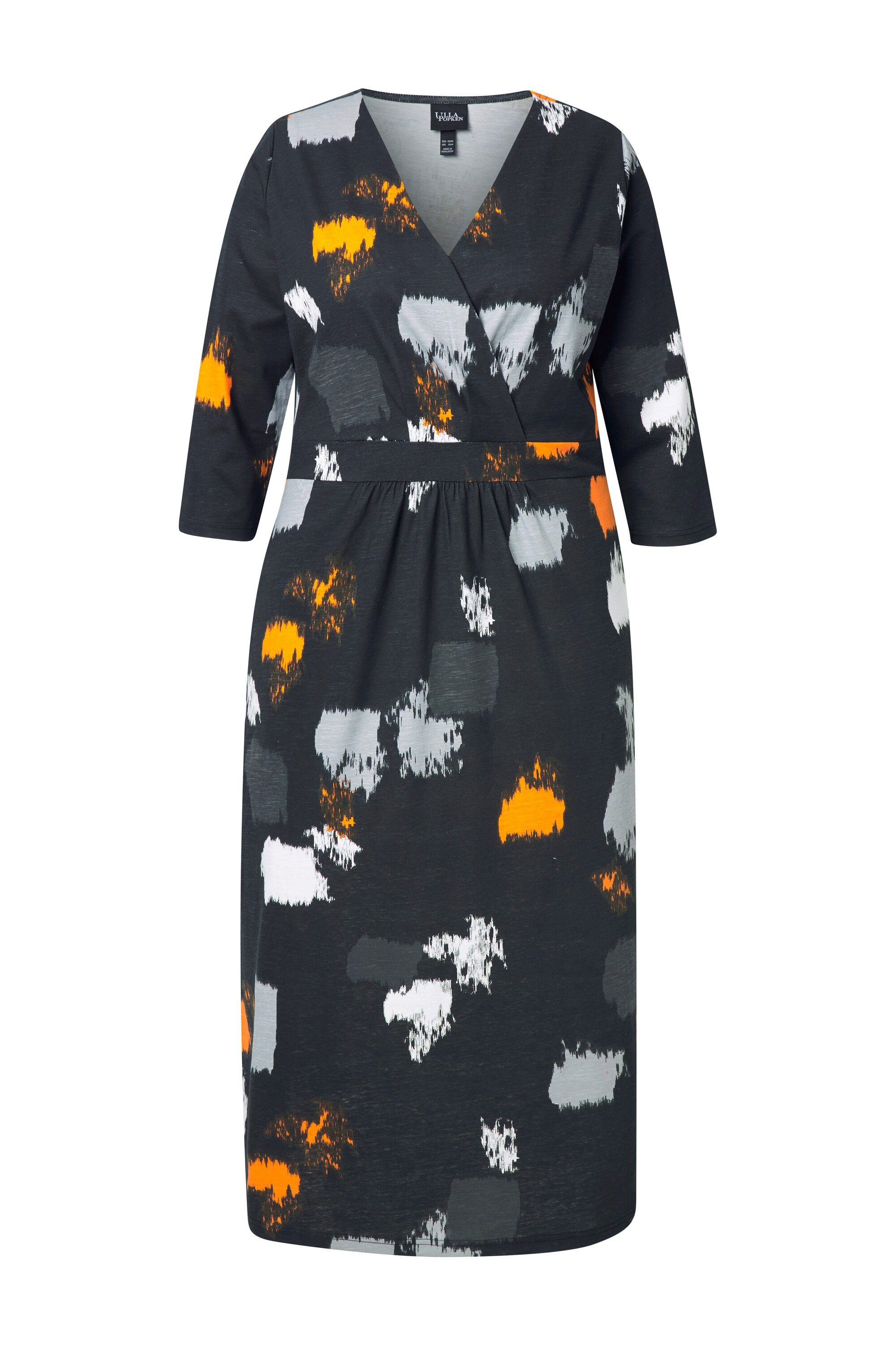 Ulla Popken Jerseykleid Maxikleid grafischer Druck V-Ausschnitt 3/4-Arm günstig online kaufen