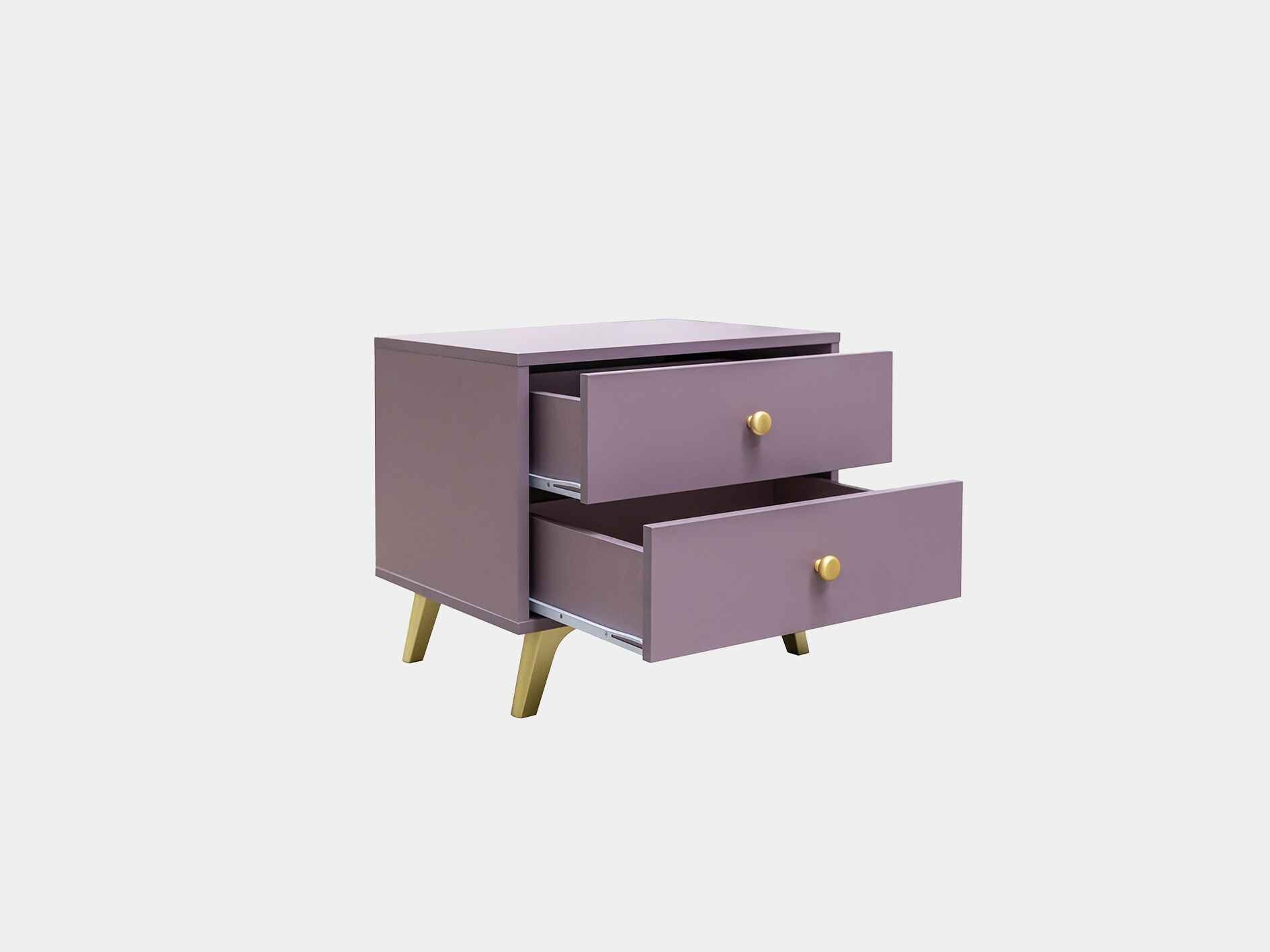 Masseno Nachttisch GALIO 54 cm Nachtschrank mit 2 Schubladen Violet