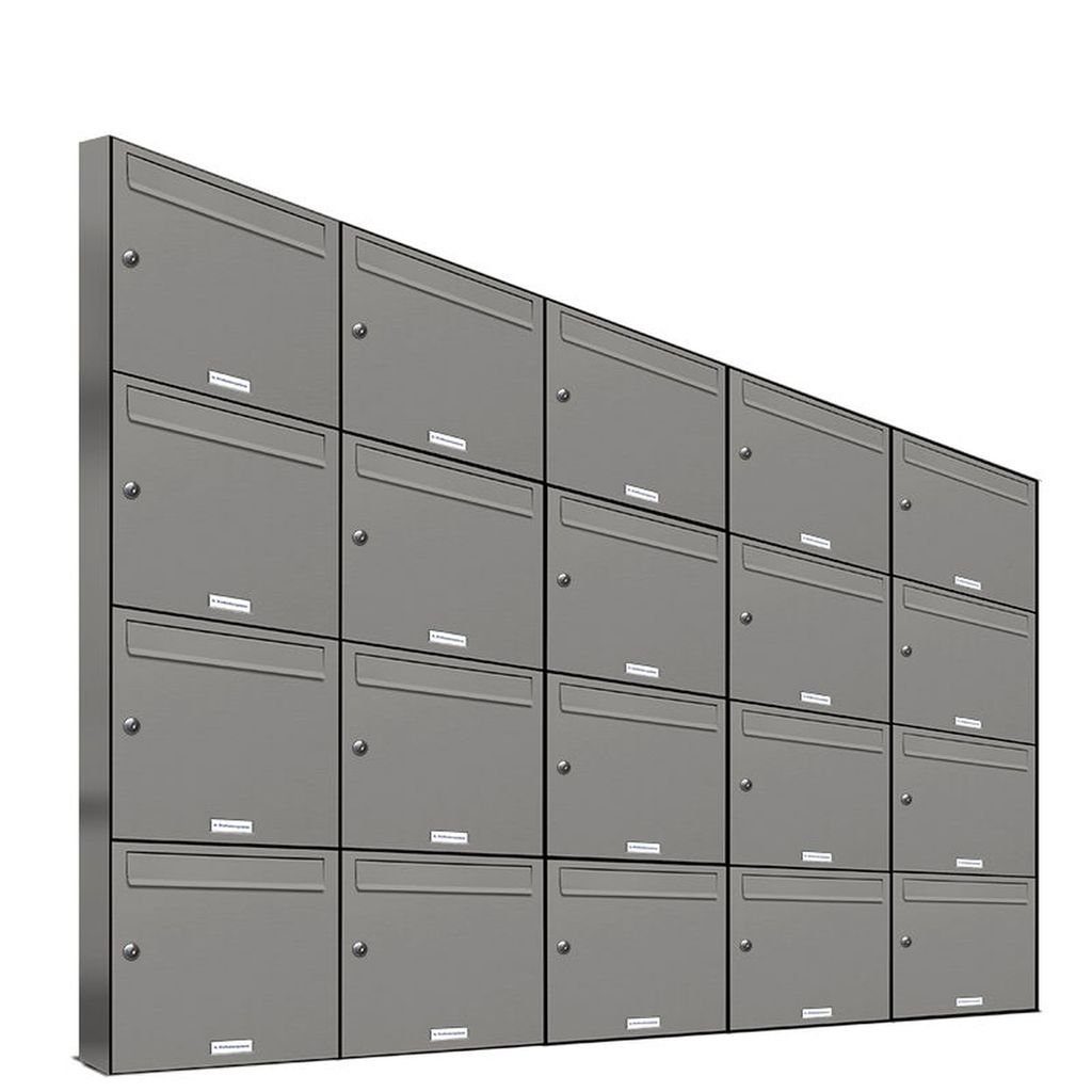 AL Briefkastensysteme Wandbriefkasten 20er Premium Briefkasten Aluminiumgrau RAL 9007 für Außen Wand 5x4