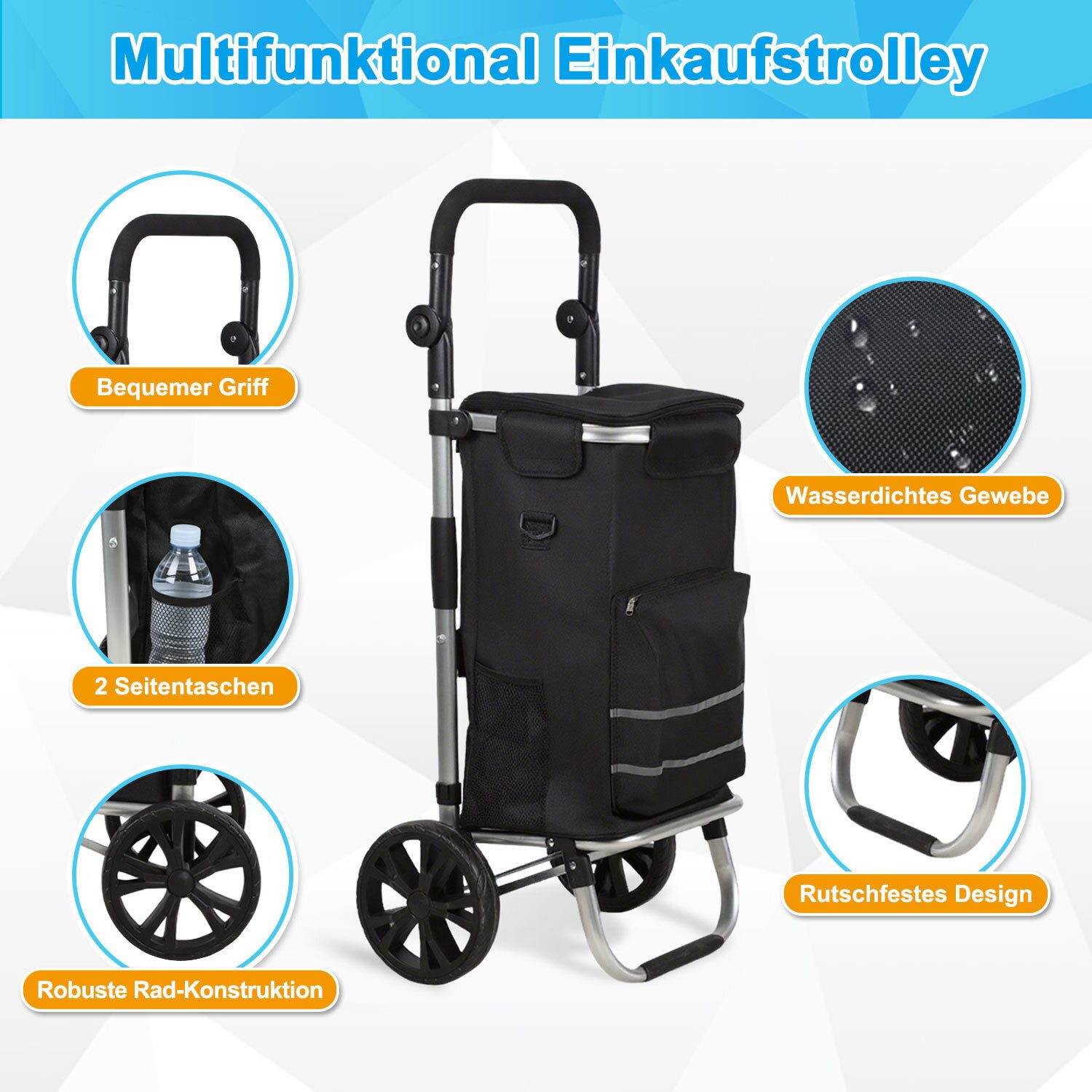 Clanmacy Einkaufstrolley Einkaufstrolley Klappbarer Einkaufswagen mit Kühlfach, Treppensteiger – Bild 5 von 5