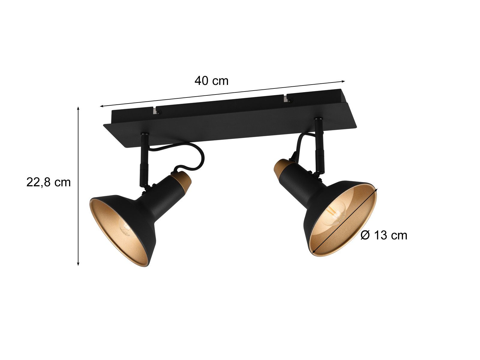 innen, meineWunschleuchte Gold Treppenhaus / Deckenleuchte dimmbar, Stufen 3 wechselbar, Spots LED Deckenstrahler, matt Gold Industrial LED Dimmfunktion, Warmweiß, Leuchtmittel über in Schwarz Schwarz Lichtschalter für 2