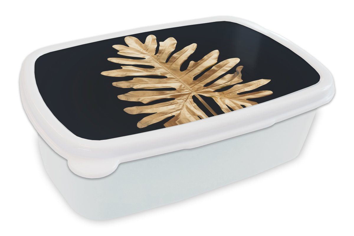 MuchoWow Lunchbox Blätter Kinder und - Schwarz für (2-tlg), Gold - Jungs Natur Kunststoff, für - Erwachsene, Brotdose, Mädchen Herbst - weiß Brotbox - Luxus, und