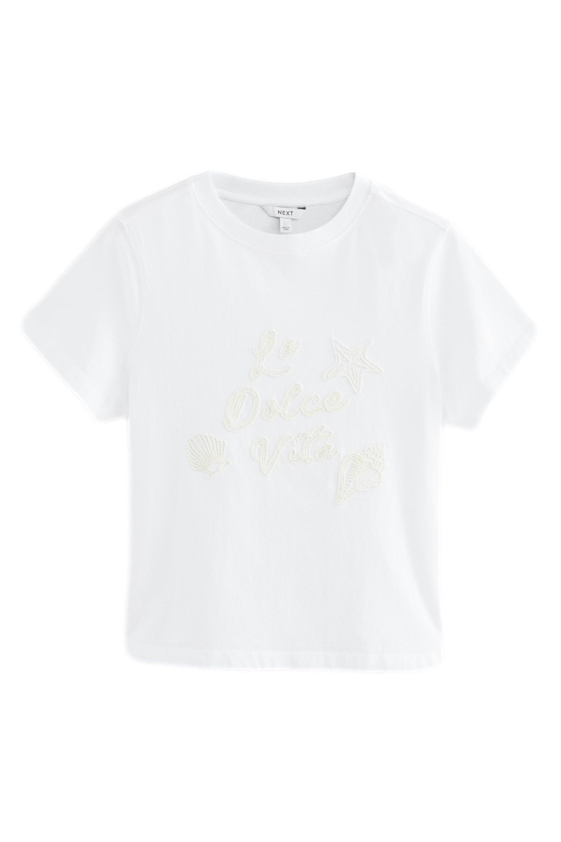 T-Shirt Perlenbesticktes Grafik-T-Shirt aus Baumwolle