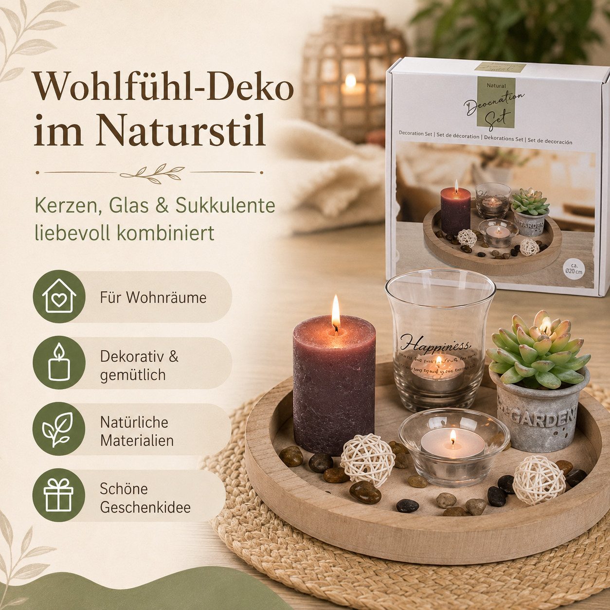 Weltbild Dekofigur Deko-Set Natura mit Kerzen Holz Tannenzapfen Weihnachtsdeko Tischdeko, Adventsdeko Kerzendeko Naturdeko Winterdeko Dekoset Holzdeko – Bild 4 von 5